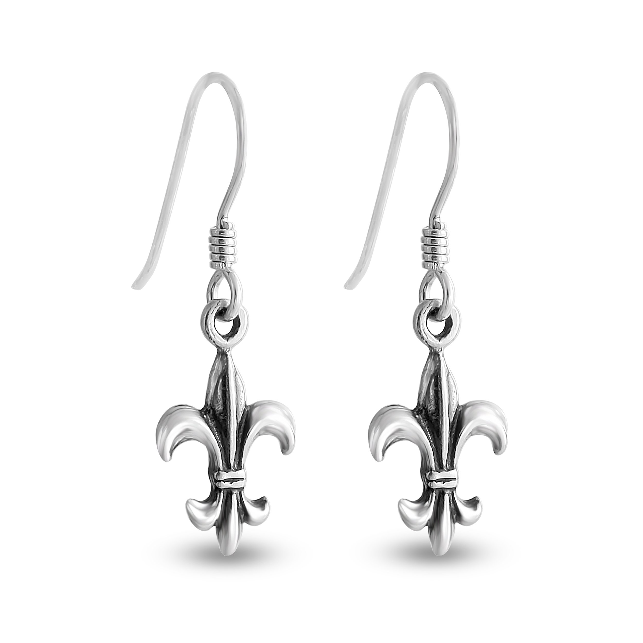 Handmade 925 Sterling Silver Gold Plated Fleur De Lis Drop Hook Earrings for Women - Elegant Dangle Jewelry Gift for Christmas, Valentine's Day & Special Occasions