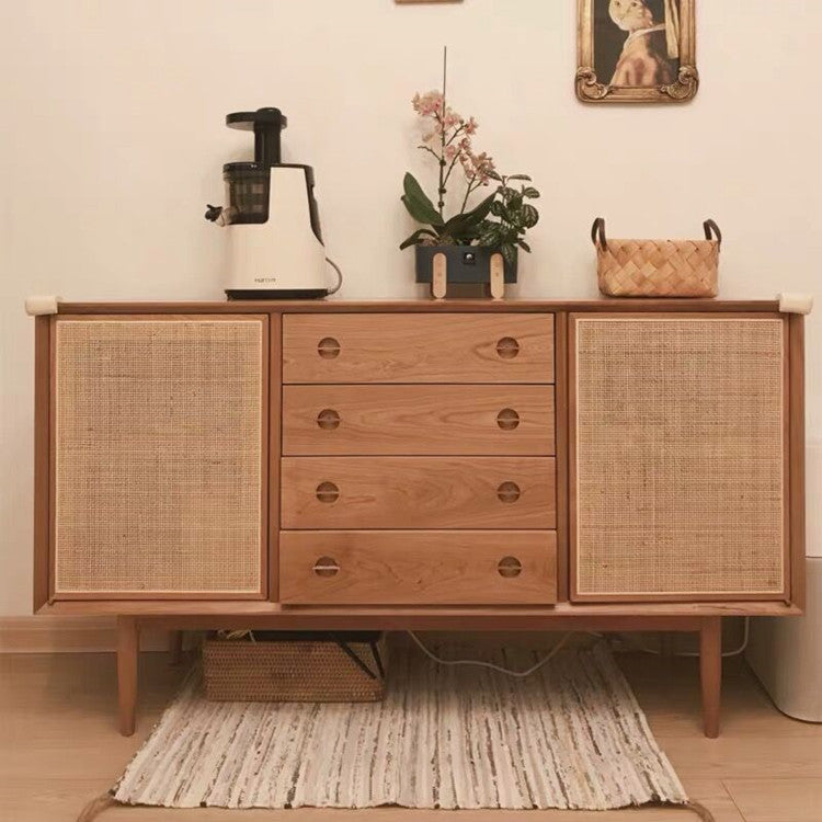 ALLISON Rattan Buffet Sideboard Cabinet - Natural or Walnut Finish | Stylish Storage for Dining Room, Living Room & Entryway | Perfect for Home Decor & Organization
