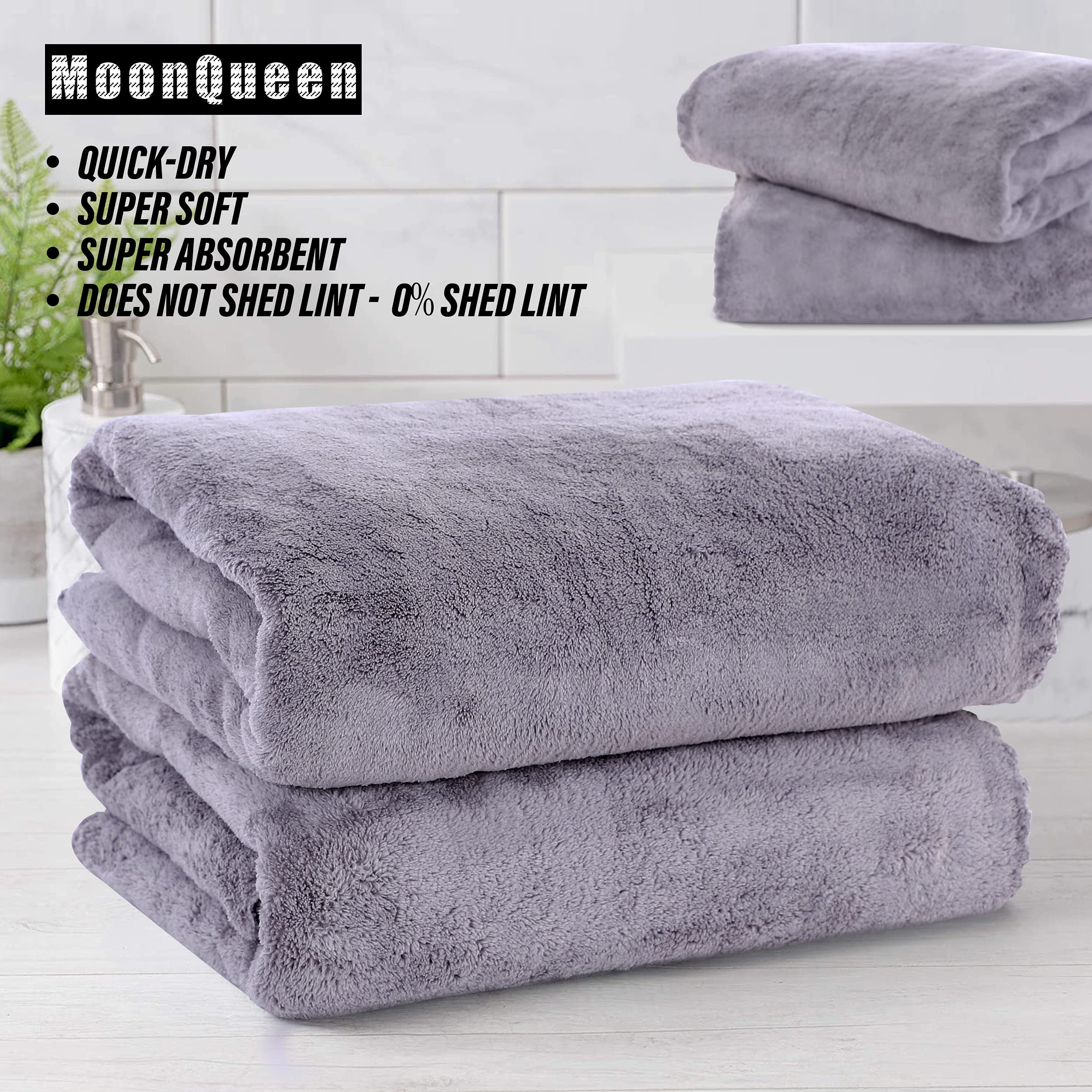 MOONQUEEN 6 Pack Premium Quick Dry Microfiber Bath Towels - Super Absorbent Coral Velvet Towel Set for Bathroom, Gym, Yoga, Spa & Beach - Soft Luxury Towels for Shower, Swimming & Sports (Grey)