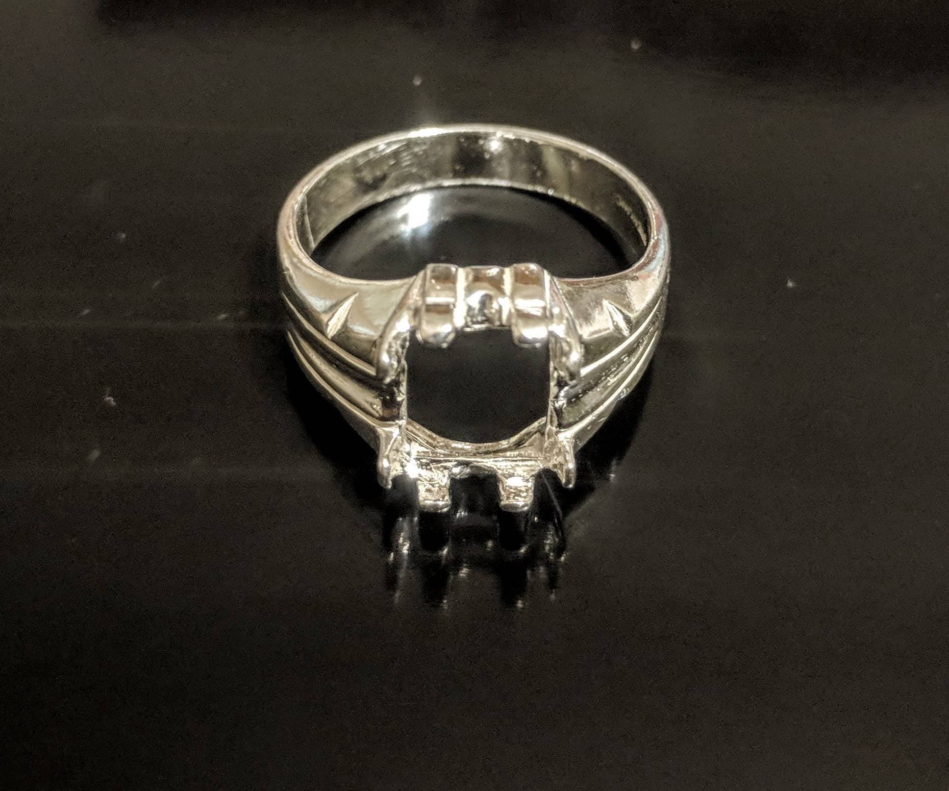 10x8mm Emerald Cut Pre-Notched Sterling Silver or 14K Gold Low Profile Men's Ring Size 9 - 163 422/143 422 Setting - Perfect for Weddings, Engagements & Anniversary Gifts