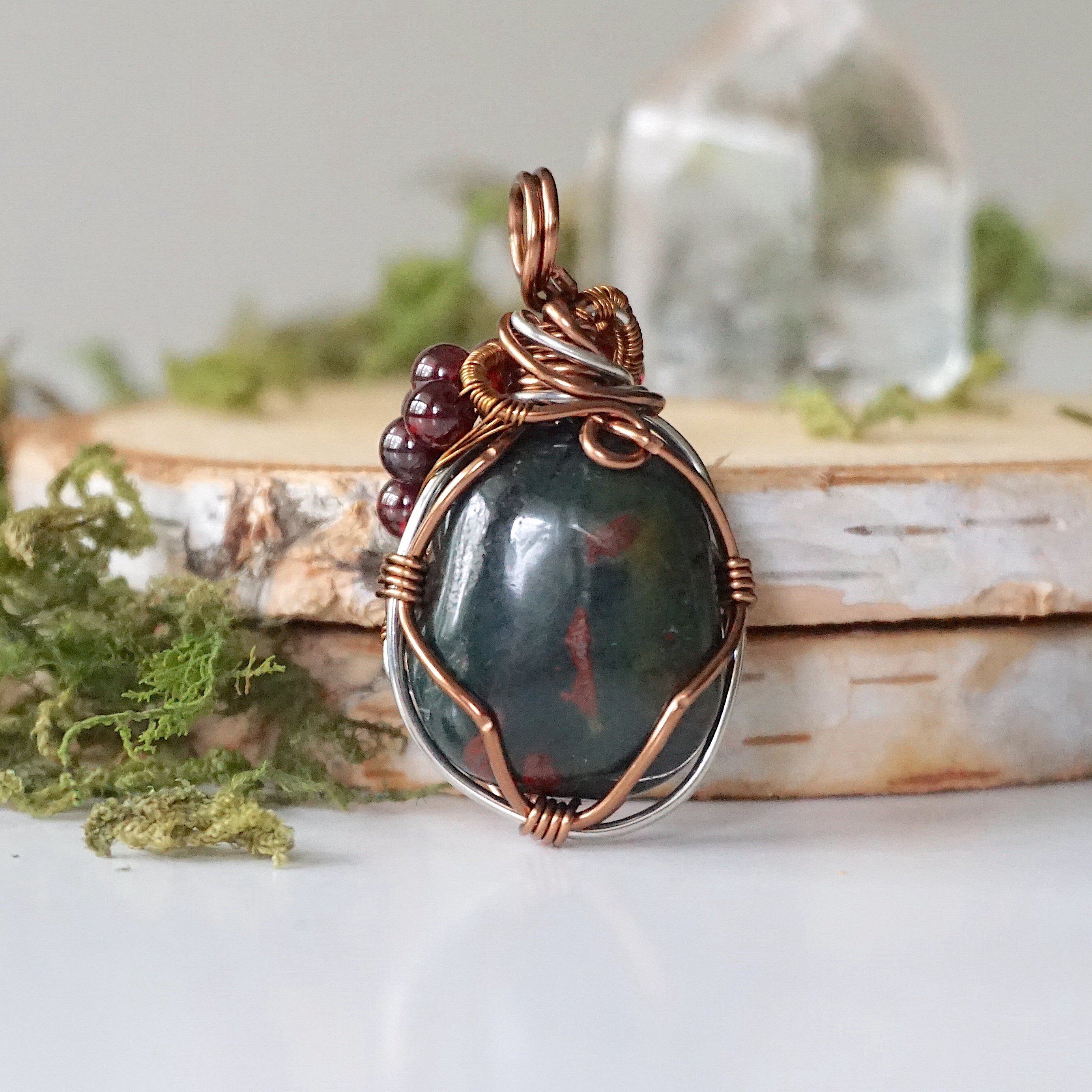 Natural Raw Bloodstone and Garnet Beaded Necklace for Women | Healing Crystal Jewelry | Perfect for Meditation, Energy Balancing & Boho Fashion