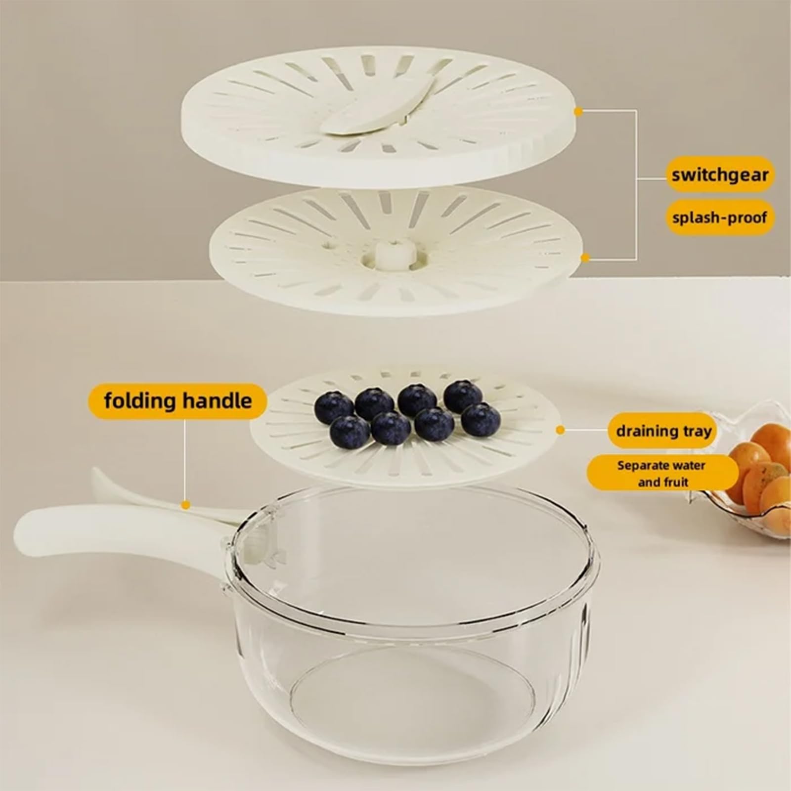 2 in 1 Drainer and Strainer Set - 2024 New Kitchen Draining Basket with Lid, Foldable Handle Fruit Washing Bowl & Colander - Perfect for Washing Vegetables, Berries, Pasta & Salad Prep (2-Piece, White)