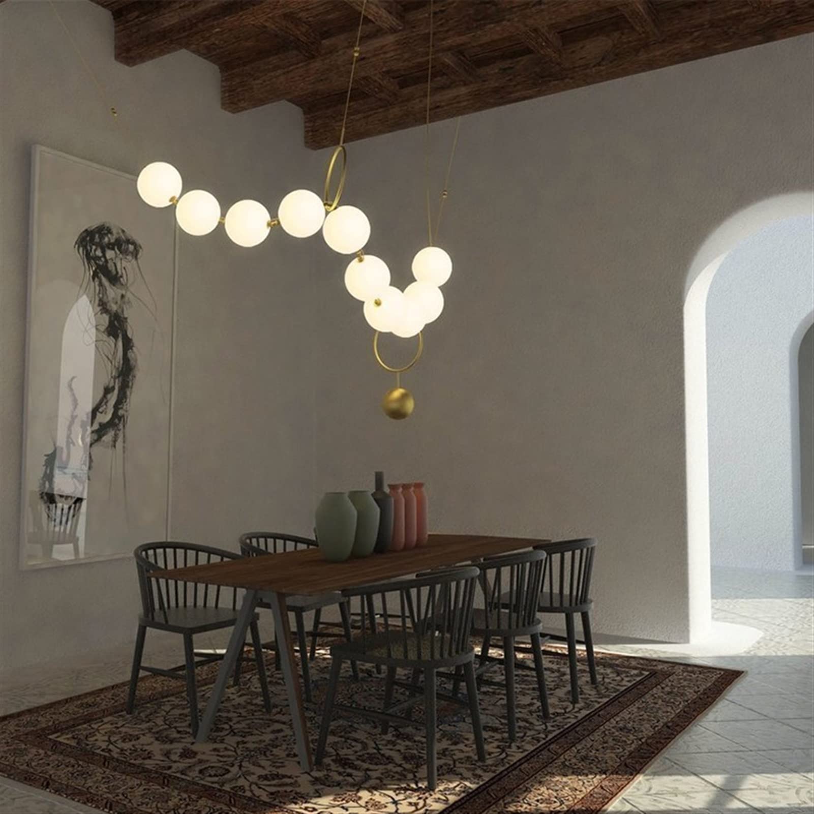 Modern LED Chandelier Lighting - 10-Lamp Head Postmodern Hanging Light Fixture for Living Room, Dining Room & Bedroom | Nordic Glass Pendant Lamp in Cool Tone | Perfect for Home Decor, Wedding Venues & Restaurants