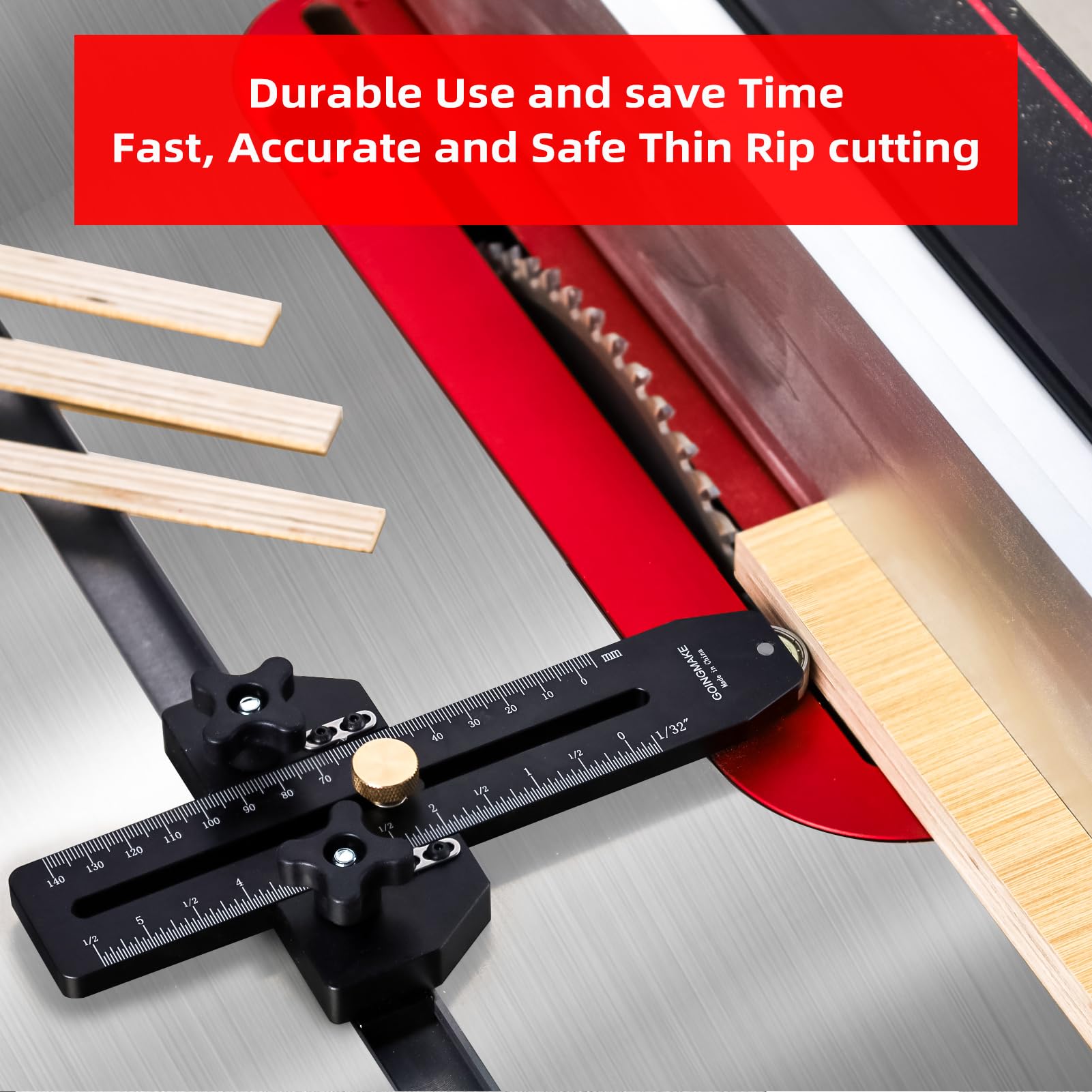 Thin Rip Jig Guide for Table Saw - Woodworking Tool for Narrow Strip Cuts | Fits 3/8