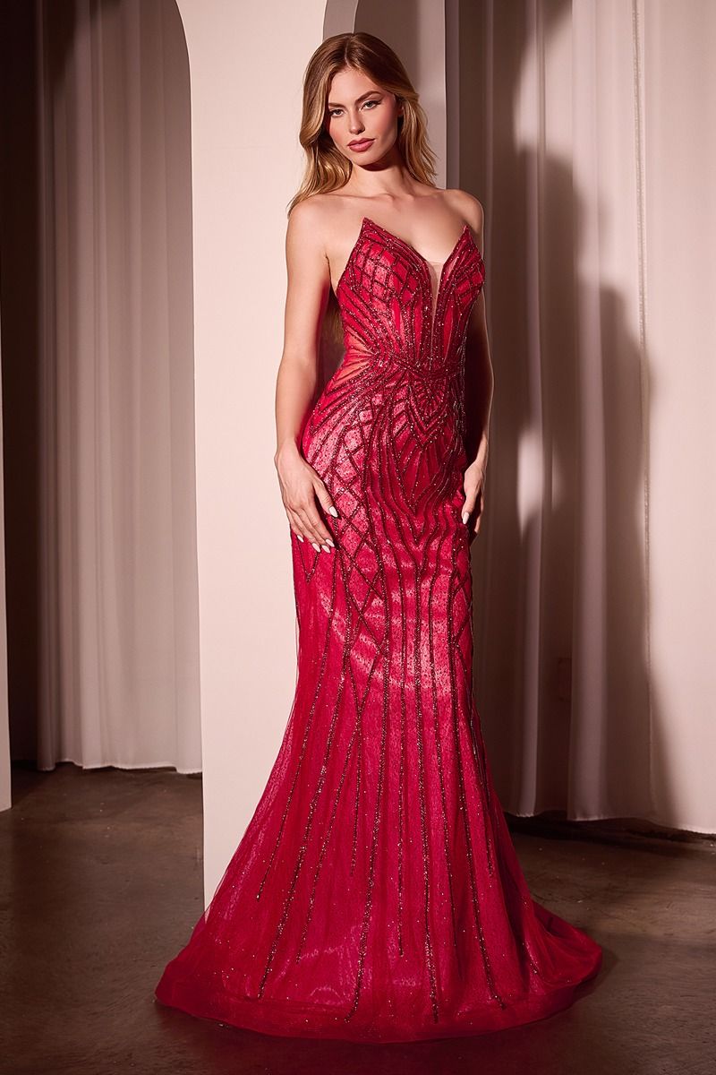 Maxwell Red Crystal Embellished Strapless Mermaid Gown - Elegant Prom, Evening & Wedding Dress for Special Occasions