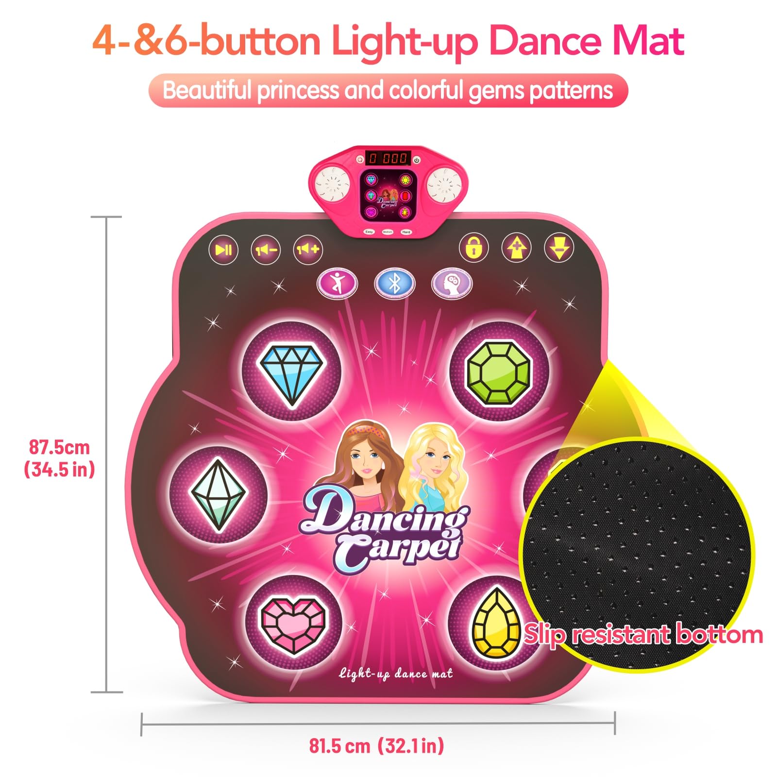 Bluetooth Dance Mat for Kids Ages 3-12 - 8 Light Up Buttons, 7 Game Modes, Music Dance Game Toy - Perfect Christmas & Birthday Gift for Girls & Boys - Fun for Parties, Indoor Play & Family Game Nights
