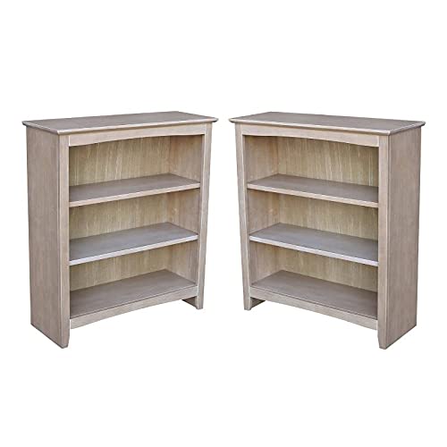Home Square Shaker 3-Shelf Wood Bookcase Set in Washed Gray Taupe (Set of 2) - Perfect for Living Room, Office & Bedroom Storage