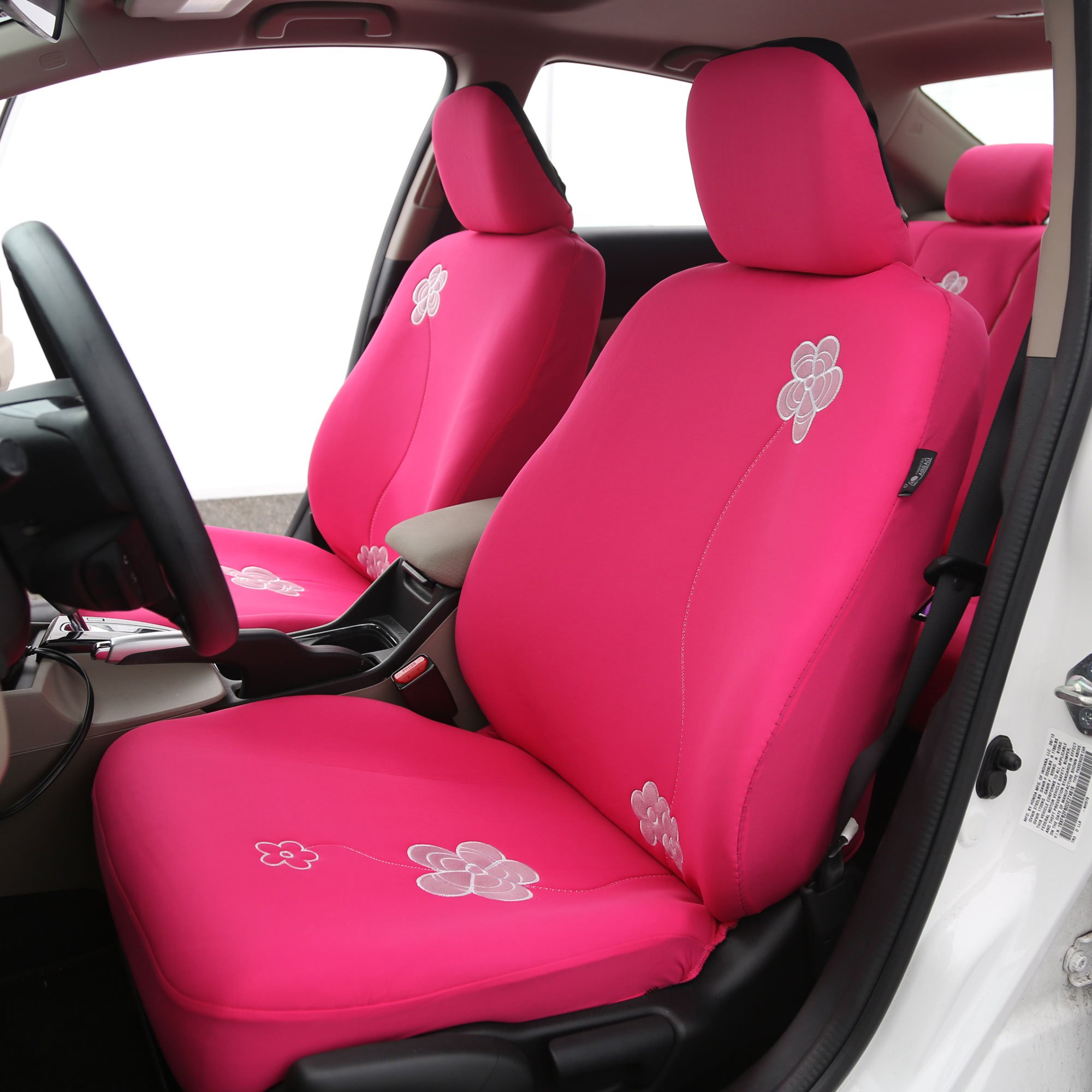FH Group Floral Pink Car Seat Covers Full Set - Universal Fit Airbag Compatible Split Rear Seat Protector for Cars, Trucks & SUVs | Durable Interior Accessories for Comfort & Style in Daily Commute & Road Trips