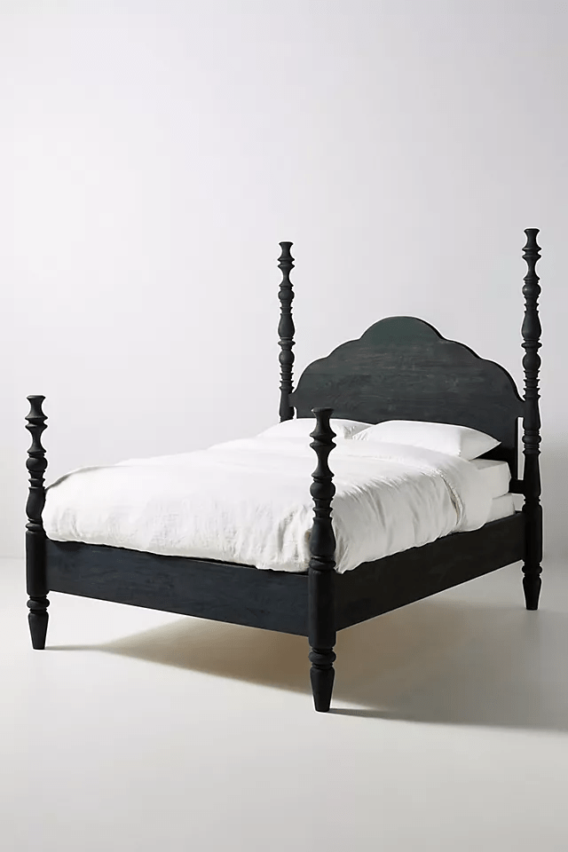 Hand Carved Rosalie Four Poster Bed - Solid Wood Canopy Platform Bed Frame for Master Bedroom | Romantic & Elegant Bedroom Furniture for Couples