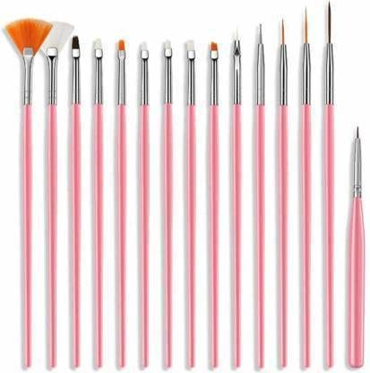 SUNISA 15-Piece Pink Nail Art Brush Set - Professional Acrylic Nail Design Painting Tools with Fine Tip Brushes & Drawing Pens for Salon, DIY Manicure & Nail Polish Art | Perfect for Beginners & Experts