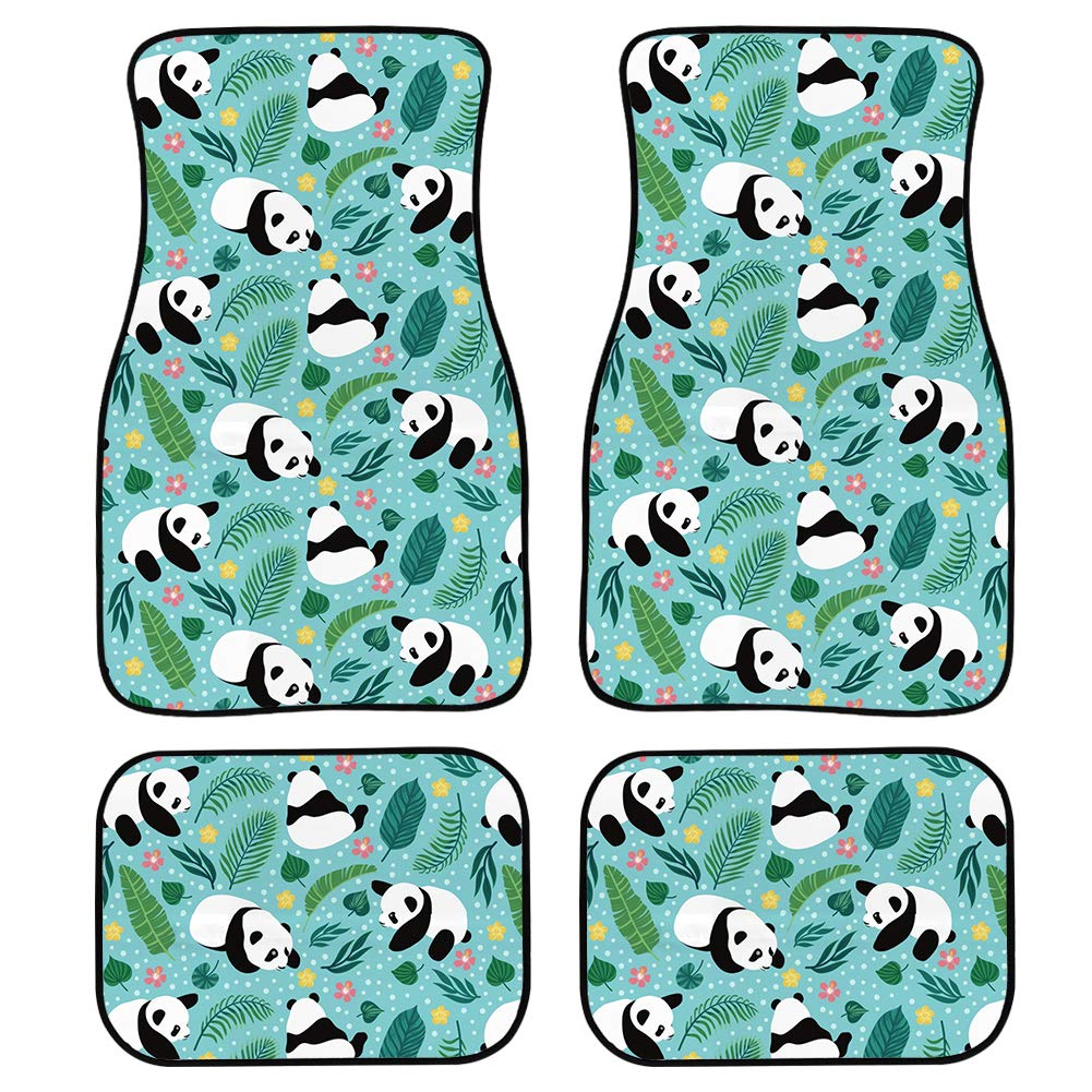 4-Piece Front Seat Car Floor Mats - Panda Animal Print All-Weather Rubber Carpet Protectors | Universal Fit for SUVs, Trucks, Sedans & Vans | Perfect for Pet Owners & Family Vehicles