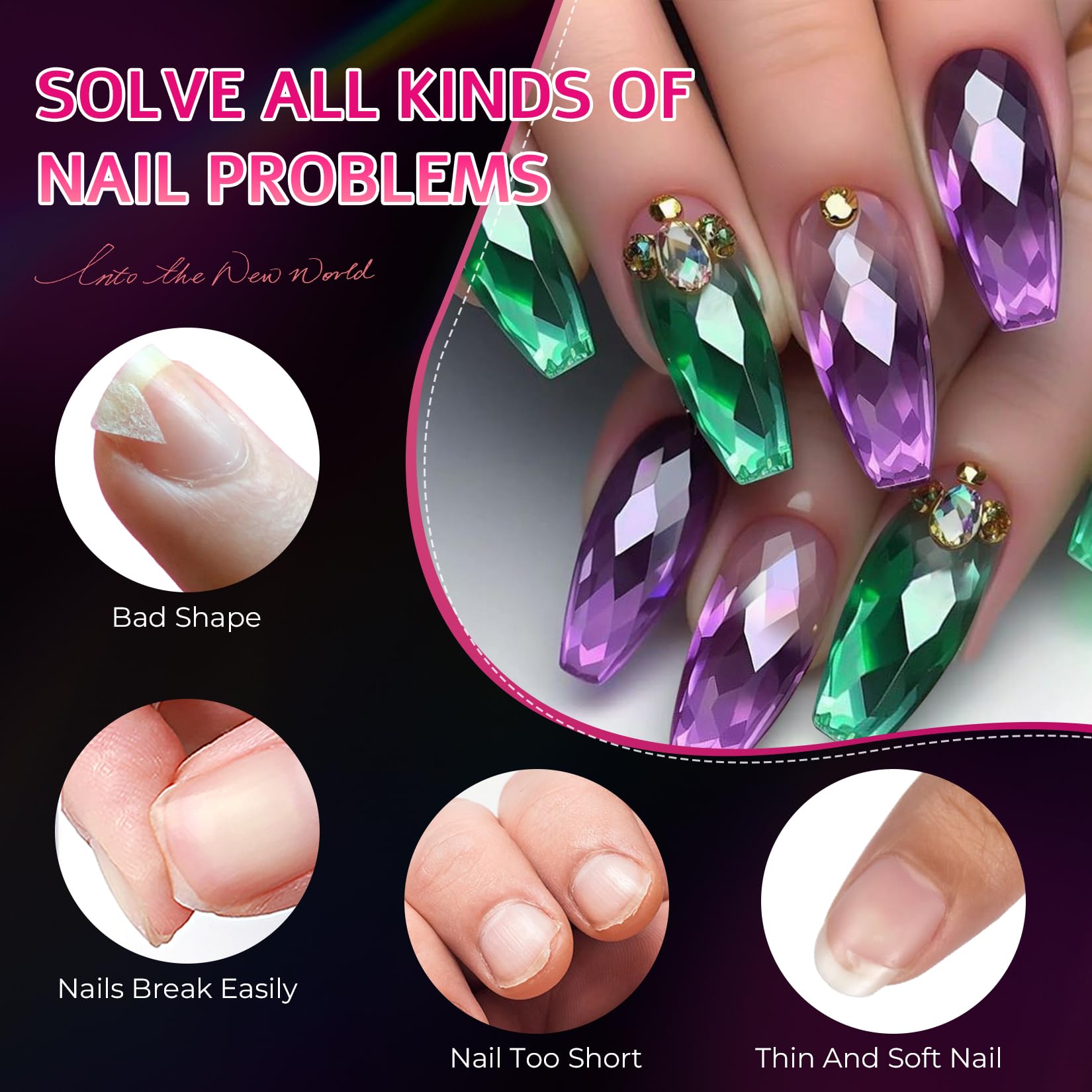Ranrose 120PCS 3D Diamond Coffin Nail Tips - Medium Length Clear Acrylic Press On Fake Nails with Glitter Designs for Nail Extension, Salon & DIY | Perfect for Parties, Weddings & Special Occasions