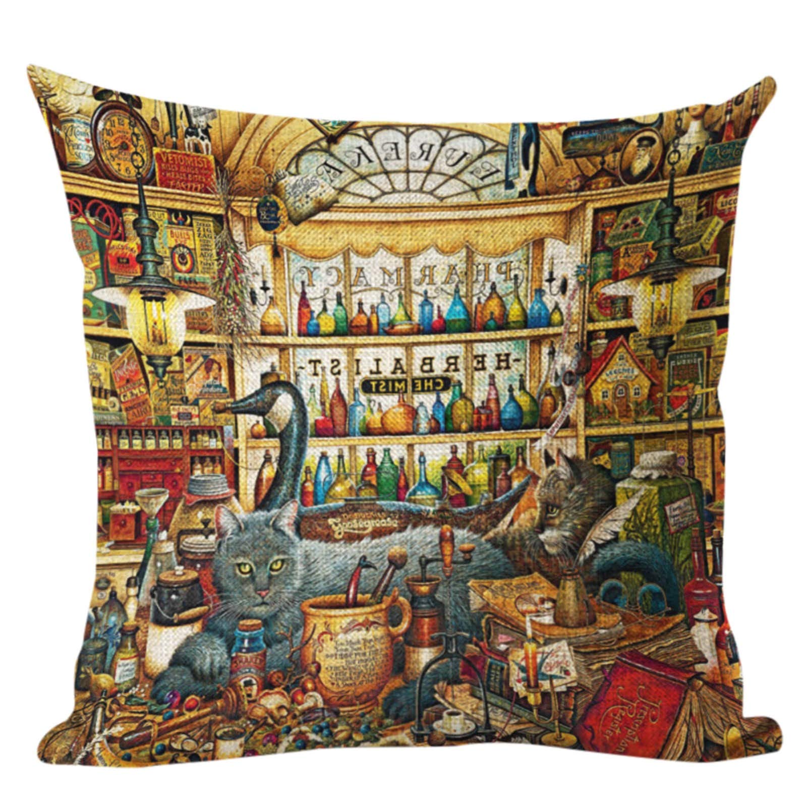 Vintage Cat Print Pillow Cover - Cute Retro Style Decorative Pillowcase for Bed, Sofa, Couch (1PC, One Size) - Perfect for Home Decor, Living Room, Bedroom & Gift Giving