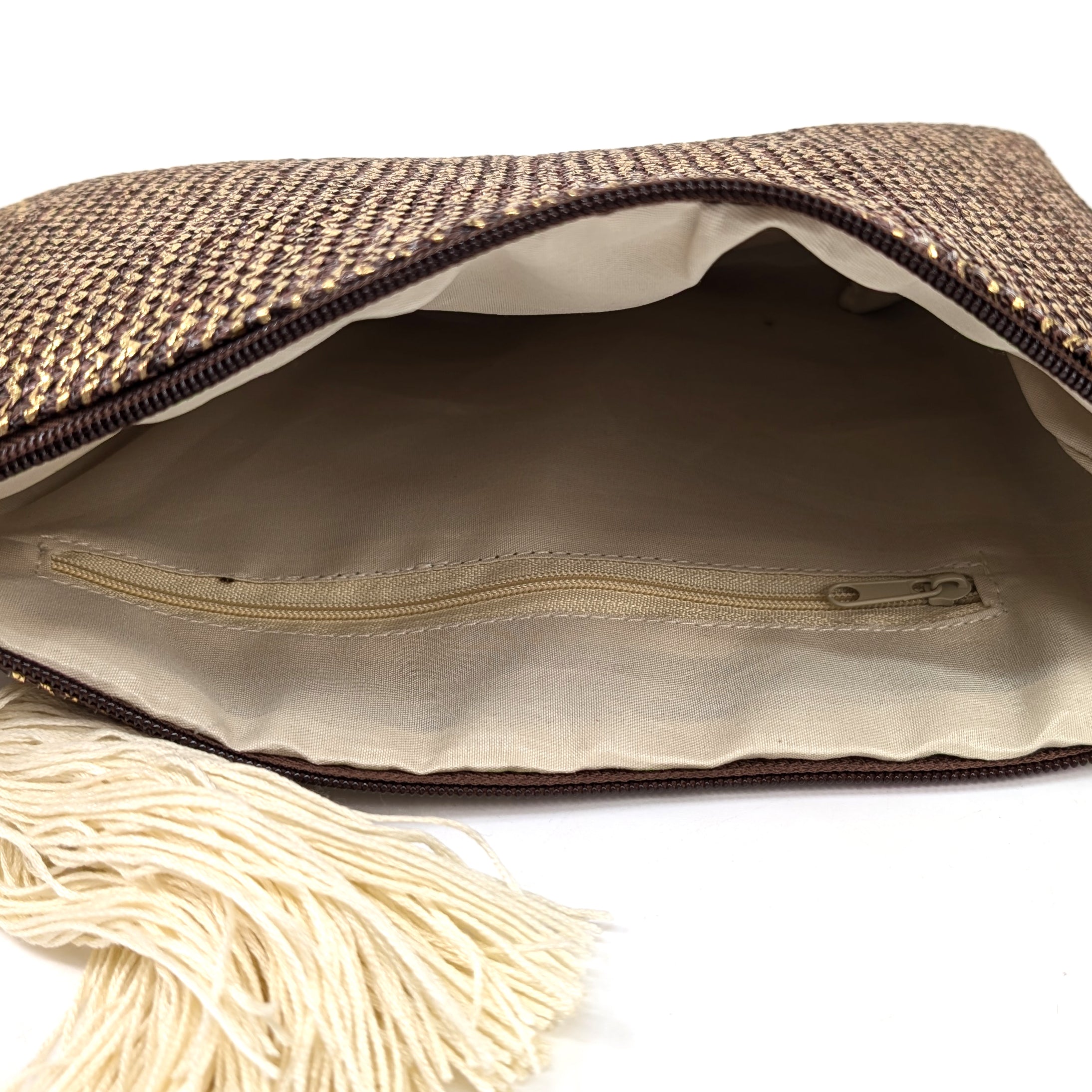 Elegant Glitzy Tassel Clutch Bag in Chocolate Brown - Perfect for Evening Parties, Weddings & Special Occasions