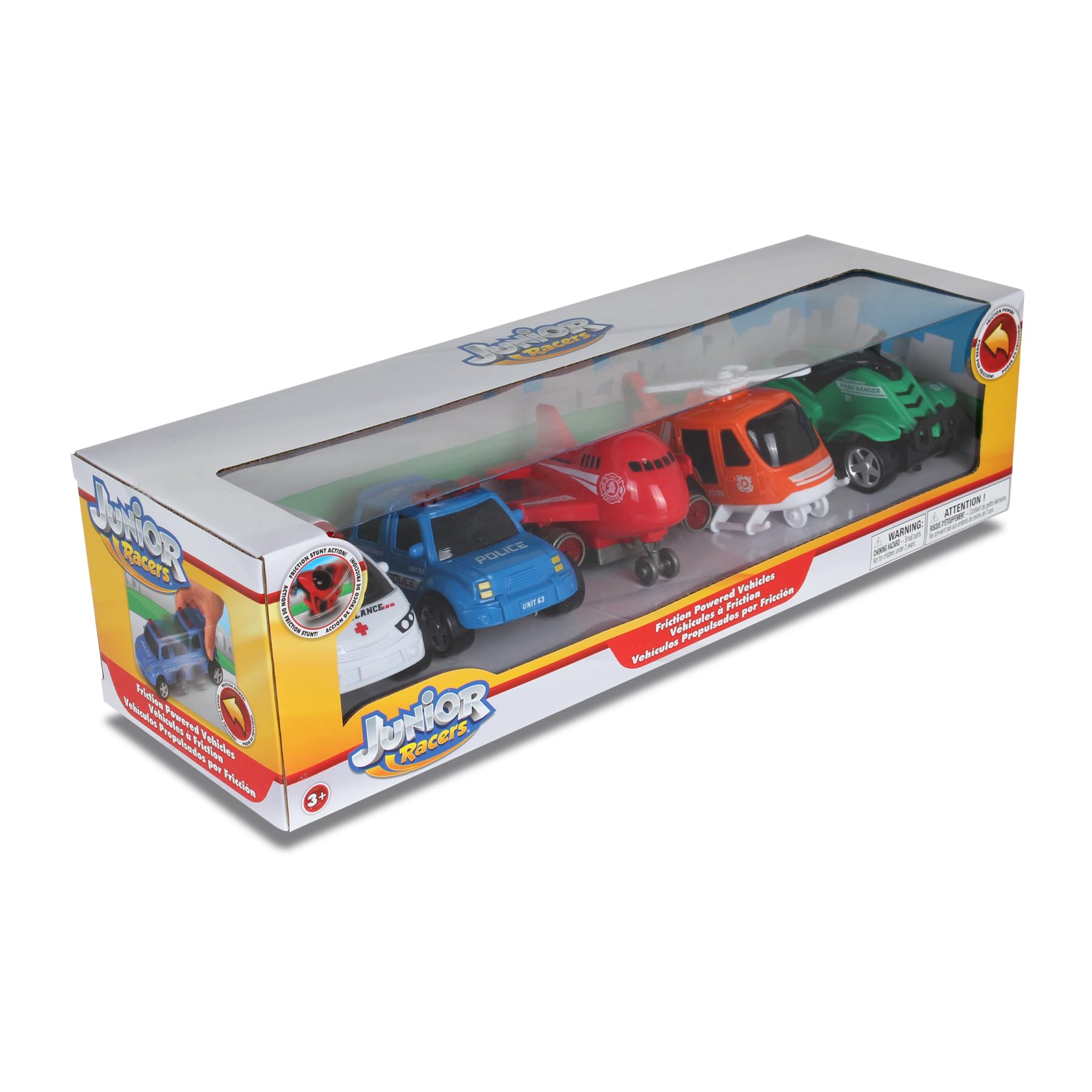 NKOK 5PK Friction Powered Rescue Vehicles Toy Set - No Batteries Needed with Realistic Features for Imaginative Play - Perfect for Kids Age 3+ | Great for Pretend Play, Emergency Rescue Scenarios & STEM Learning