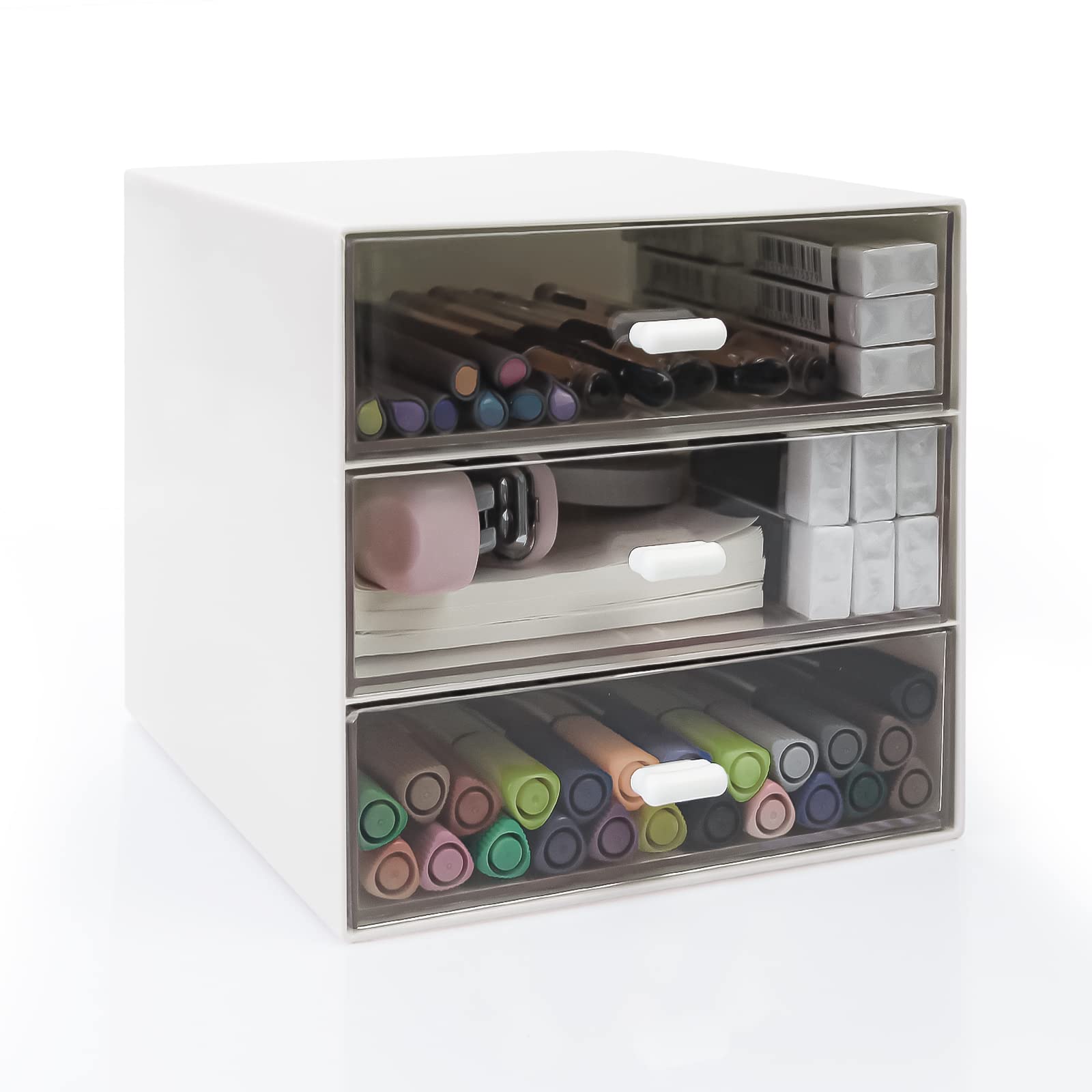 3-Drawer White Plastic Desk Organizer with Storage Box - Office, School & Home Stationery Supplies for Pencils, Pens & Paper Clips - Perfect for Workspace, Study Desk & Home Office Organization