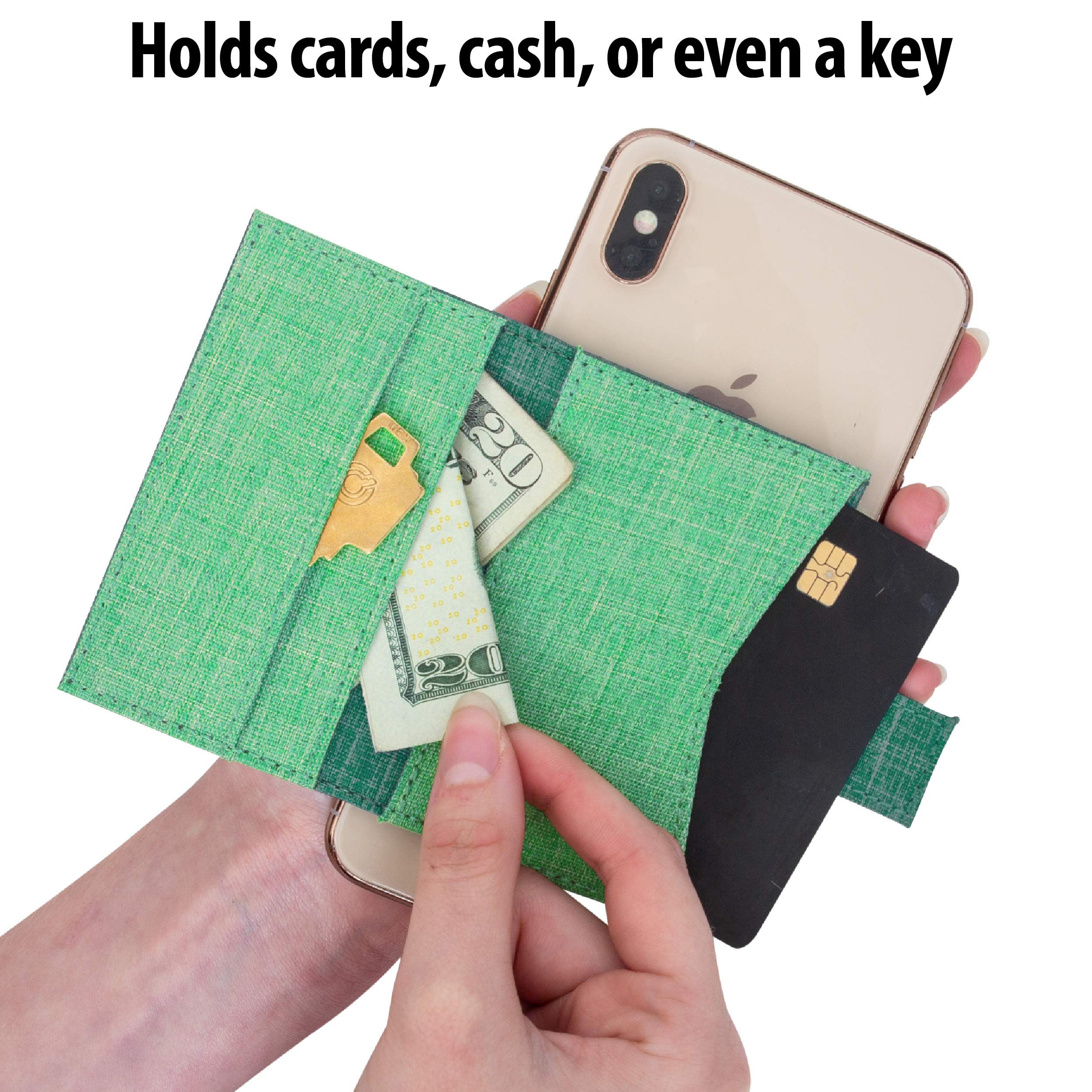 Stick On Cell Phone Wallet & Card Holder for iPhone - Slim RFID Blocking Phone Case Accessory (Green) | Perfect for Hands-Free Shopping, Travel & Everyday Convenience