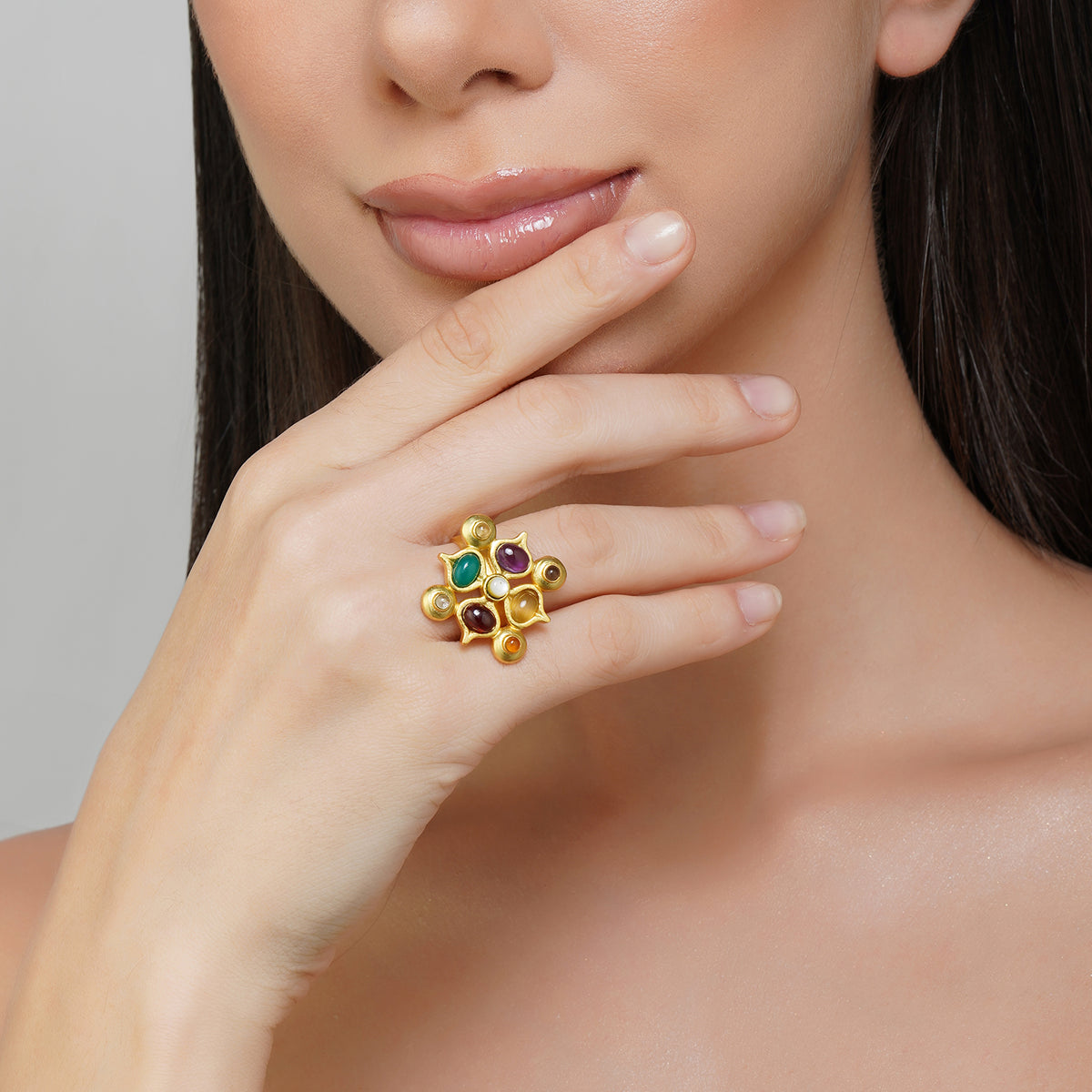 Power of Nine Navratan Ring – Genuine Gemstone Jewelry for Wealth & Protection | Perfect for Meditation, Spiritual Healing & Fashion Accessories