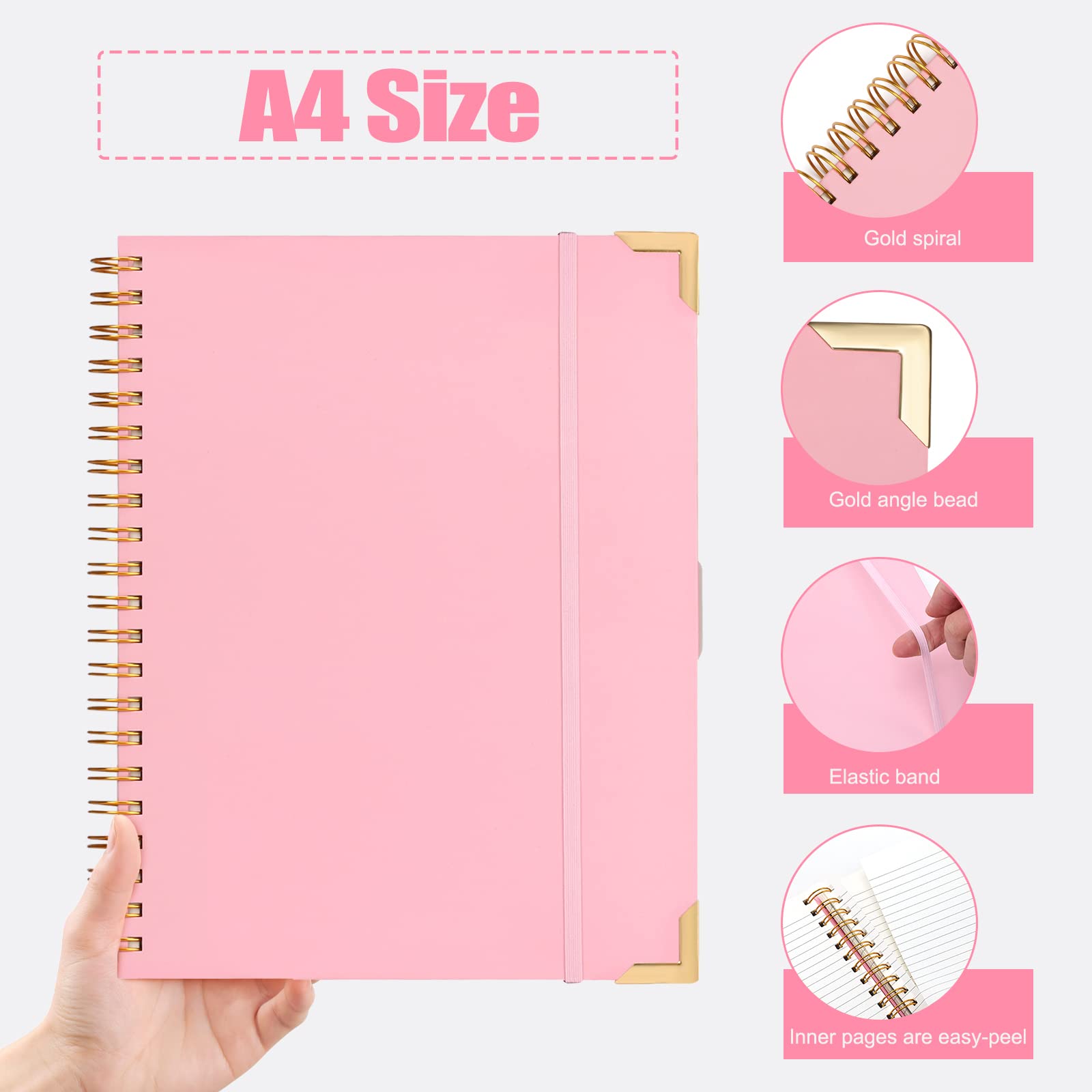EOOUT Spiral Notebook - 3 Subject 150 Sheets College Ruled Journal with Thick Paper, 8.5 x 11 Hardcover Notebook for Women, School & Office Supplies (Pink) - Perfect for Note Taking, Journaling & Gift Giving