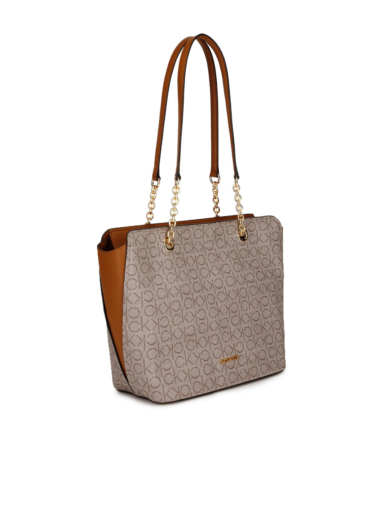 Calvin Klein Hailey Signature Top Zip Chain Tote Bag for Women - Stylish Leather Shoulder Purse for Work, Travel & Everyday Use