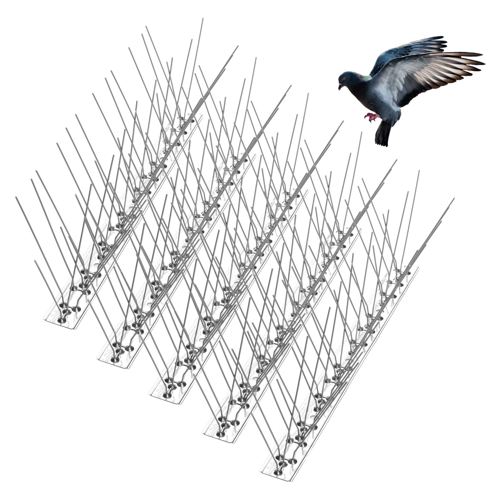 Stainless Steel Bird Spikes for Pigeons & Small Birds - 15 Feet (14 Strips) | Durable Cat-Proof Bird Deterrent Spikes for Roofs, Balconies, & Outdoor Protection