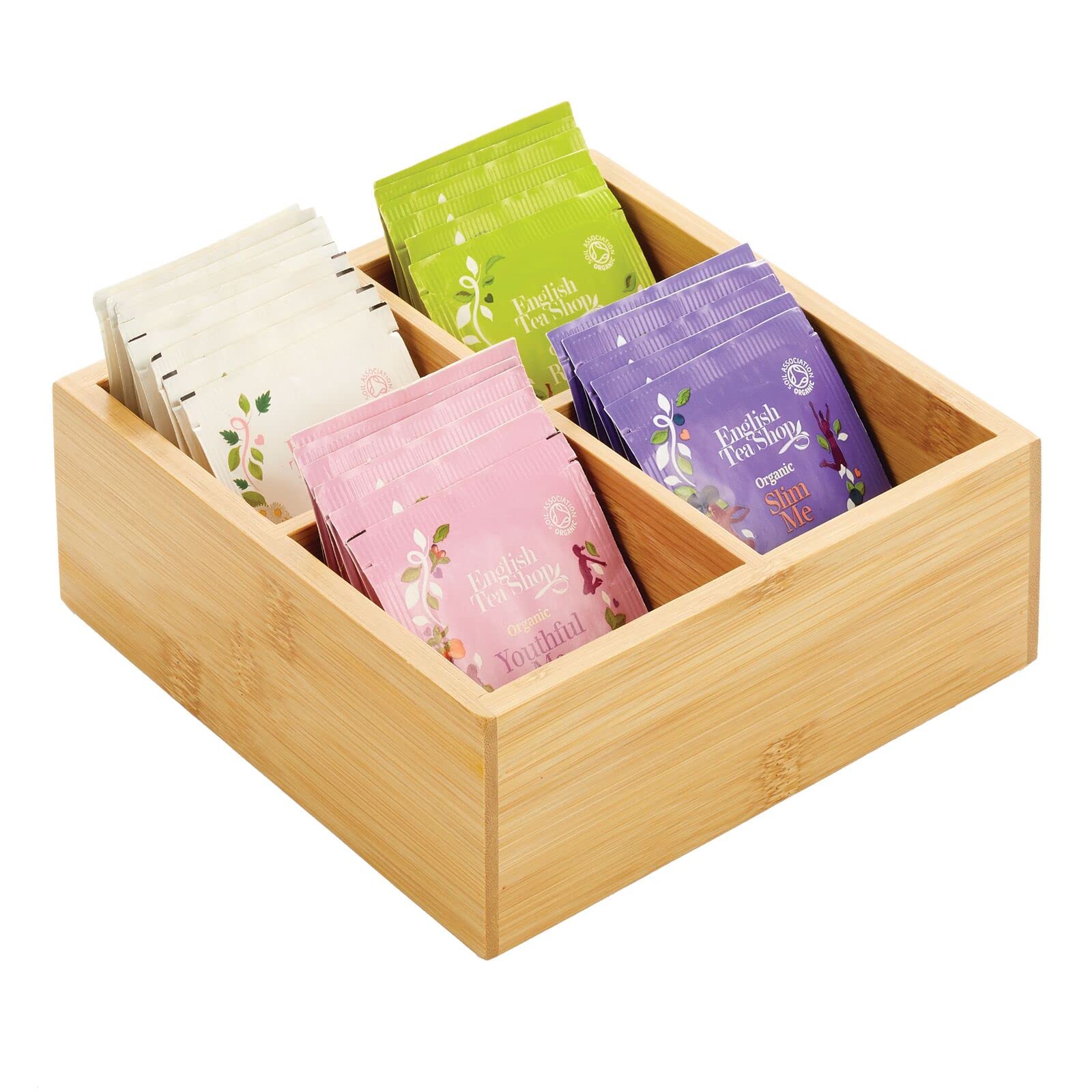 mDesign Bamboo Divided Storage Bin - Kitchen Drawer Organizer for Pantry, Cabinet & Countertop | Holds Snacks, Spices & Drinks | Echo Collection in Natural/Tan | Perfect for Home Organization & Decluttering
