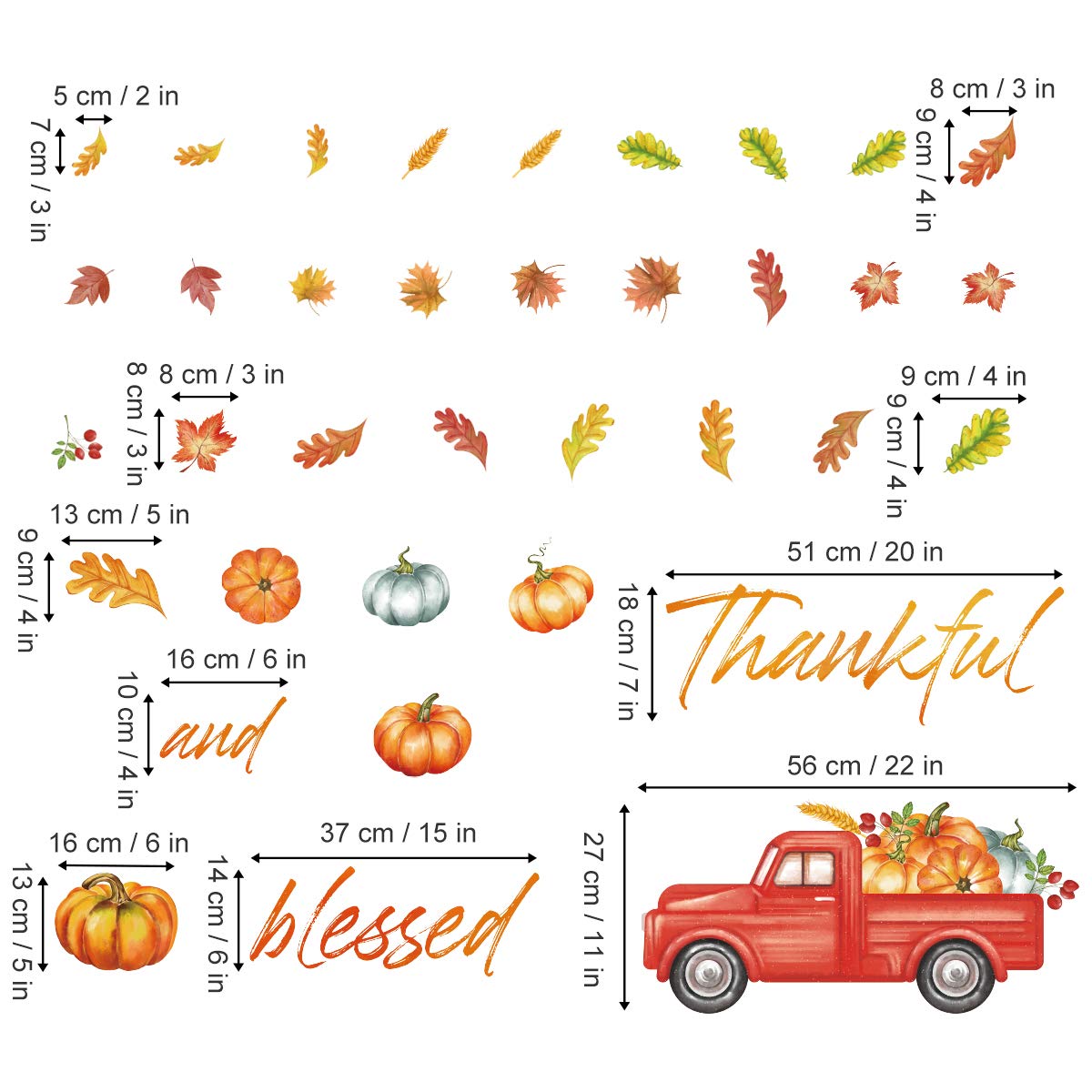 Thanksgiving Truck Wall Decals with Maple Leaves - Fall Home Decor for Living Room & Kitchen Parties