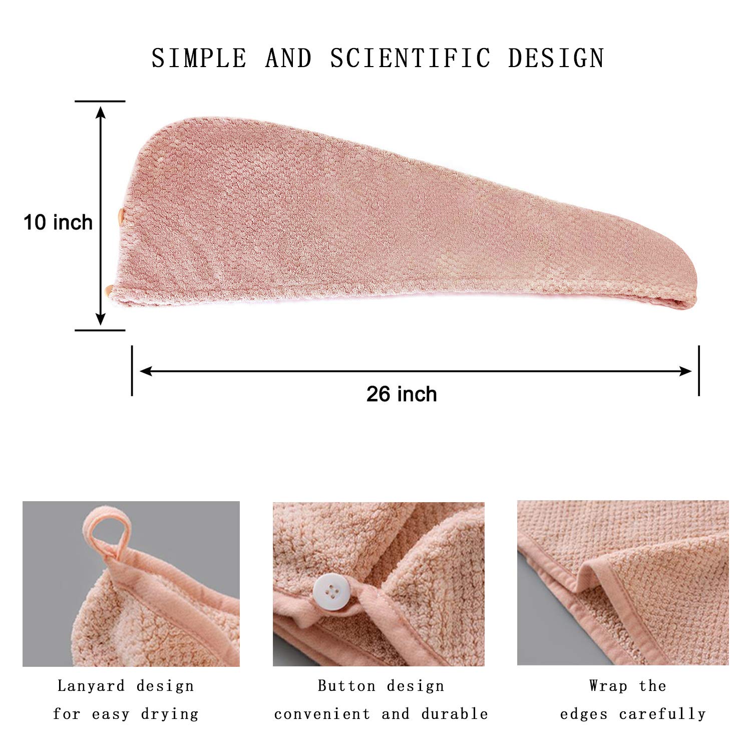 **Microfiber Hair Towel Wrap for Women - Super Absorbent Hair Turban for Curly, Long & Thick Hair - Quick Dry & Frizz Control (Pink & Khaki) - Perfect for Post-Shower, Salon & Travel Use**