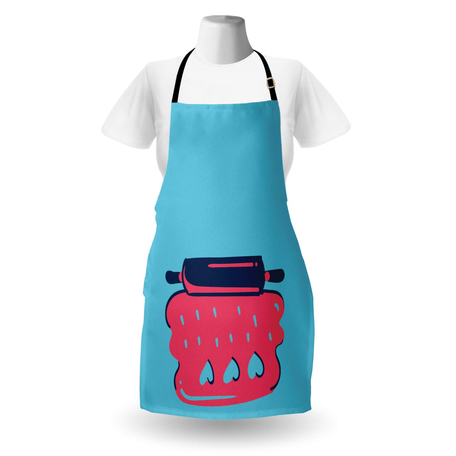 Ambesonne Personalized Chef Apron for Baking & Cooking - Cartoon Love & Rolling Pin Dough Design, Adjustable Neck Bib for Adults - Dark Coral | Perfect for Home Cooks, BBQ Parties & Culinary Gifts