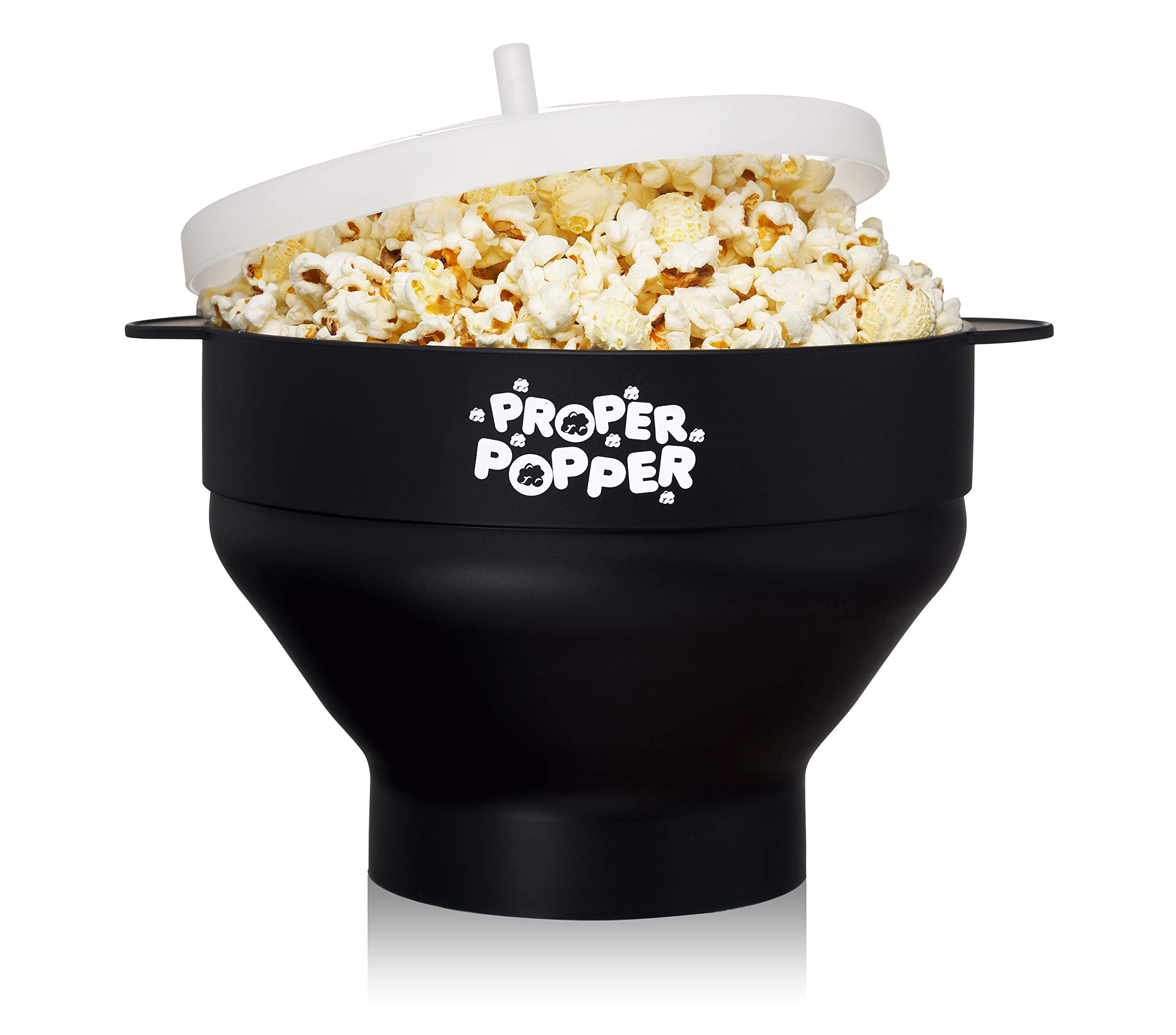Original Silicone Microwave Popcorn Popper - BPA Free, Collapsible & Dishwasher Safe Popcorn Maker Bowl (Black) - Perfect for Movie Nights, Snack Time & Family Gatherings