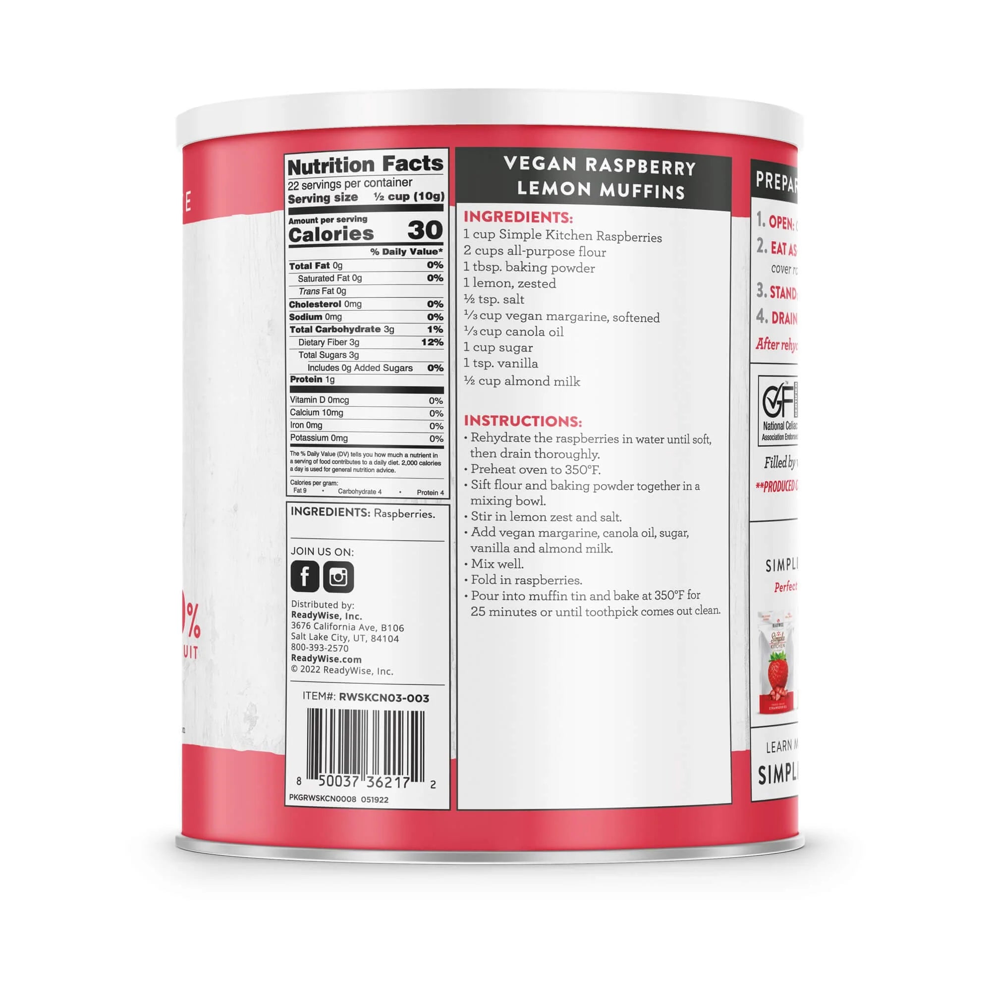 ReadyWise Freeze Dried Raspberries - 22 Servings | Long Shelf Life Emergency Food | Perfect for Camping, Hiking & Emergency Preparedness