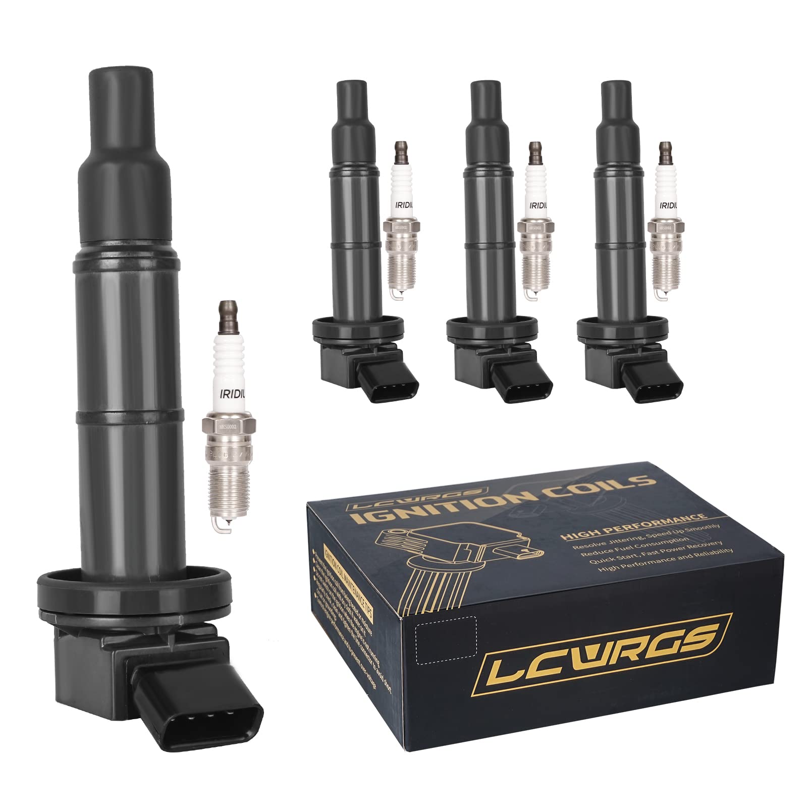 4-Piece Ignition Coil Pack & Iridium Spark Plugs Set for Toyota Camry Highlander RAV4 Matrix Solara Scion TC xB (2002-2009) - Compatible with 2.4L L4 Engine - Replaces UF333 - Perfect for Engine Performance & Fuel Efficiency Improvement
