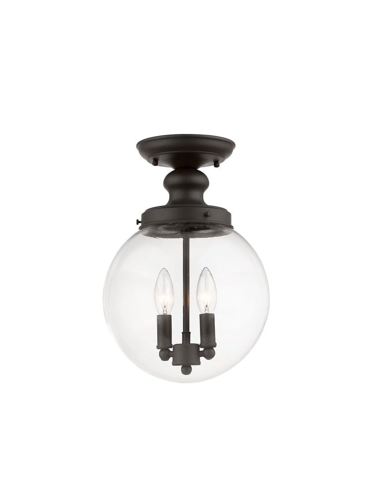 Livex Lighting 50903-07 Bronze Flush Mount Ceiling Light with Clear Glass Shade - Perfect for Bedroom, Hallway & Entryway Lighting