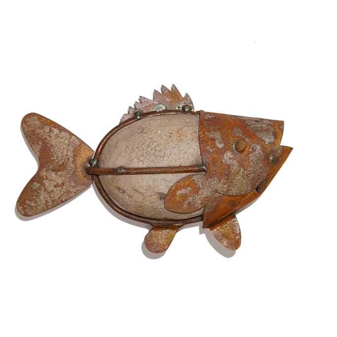 SH0543 Stone Fish with Chain Hook - Decorative Garden Ornament for Outdoor Landscaping, Pond, and Patio Decor