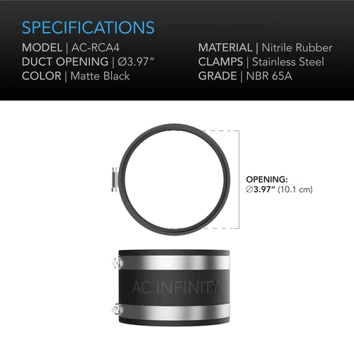 AC Infinity Noise Reduction Clamp & Coupler - Sound Dampening Duct Connector for HVAC, Grow Tents & Home Ventilation Systems - Reduce Vibration & Airflow Noise