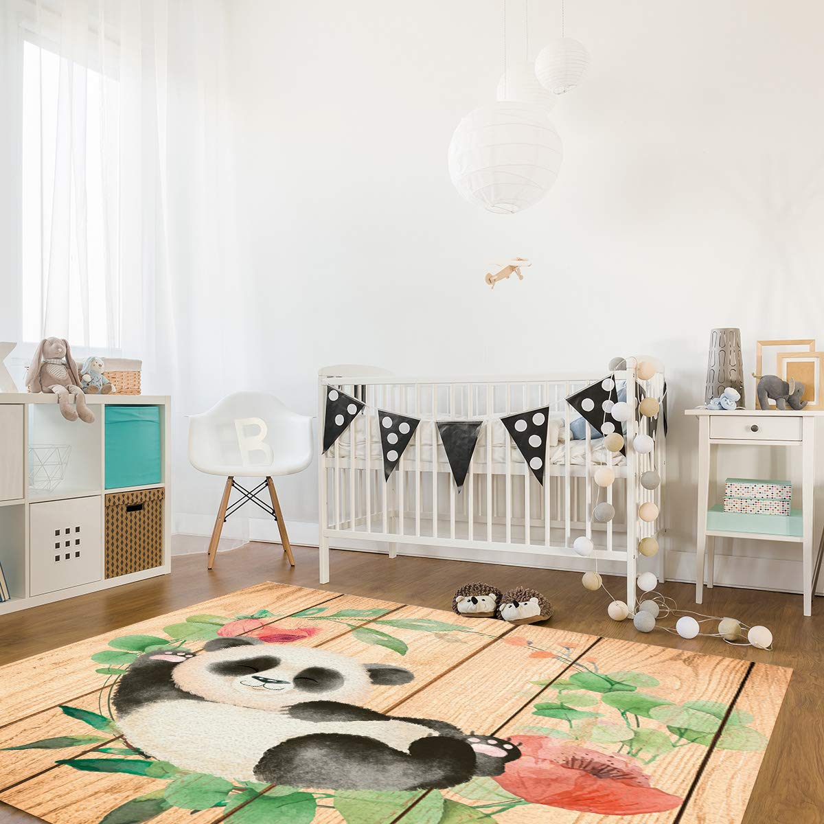 5' x 7' Panda Area Rug - Non-Slip Indoor Outdoor Rug with Floral Panda Design, Machine Washable for Easy Cleaning - Perfect for Living Room, Bedroom, Patio, Deck & Picnic Blanket - Soft & Durable Home Decor