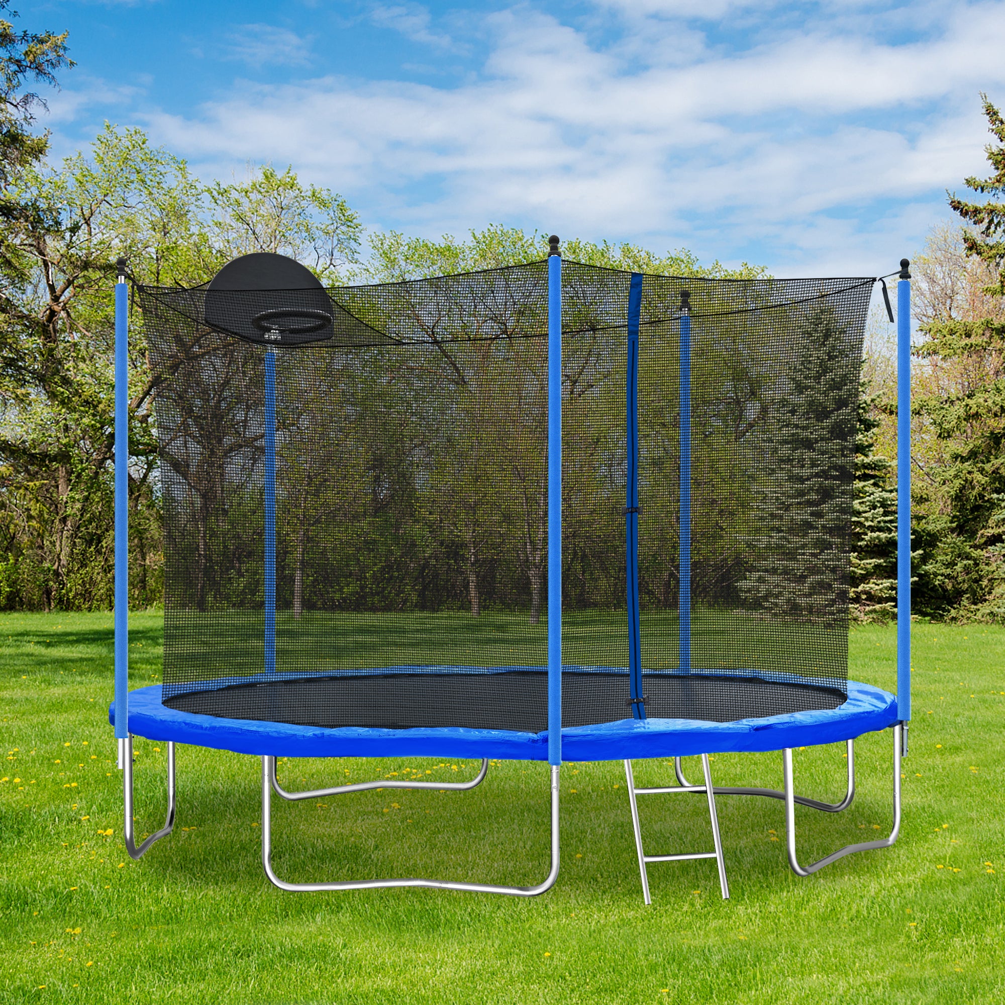 12FT Trampoline with Basketball Hoop, Ladder & Safety Enclosure Net - Outdoor Bouncer for Kids & Adults - Perfect for Backyard Fun, Exercise & Family Bonding