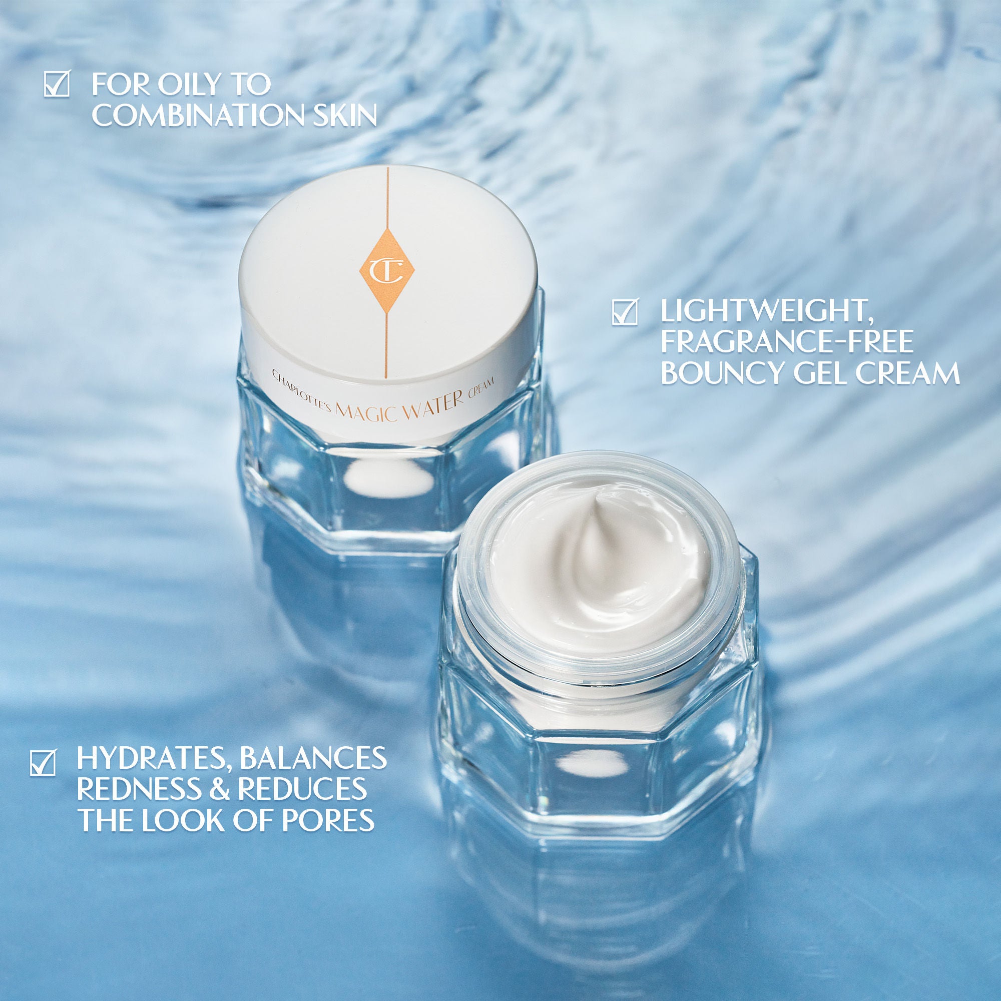Charlotte's Magic Water Cream - Hydrating Moisturizer for Dry Skin | Day & Night Face Cream for Glowing Skin | Perfect for Daily Skincare Routine & Makeup Prep