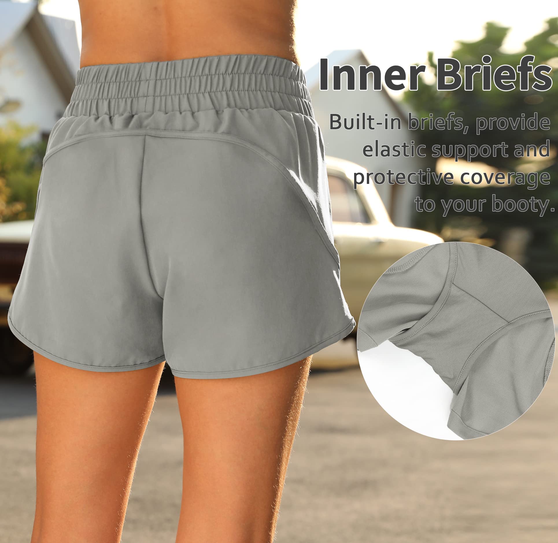 Fengbay 2 Pack Women's High Waisted Running Shorts with Pockets - Quick Dry Athletic Workout Shorts for Yoga, Gym & Outdoor Sports