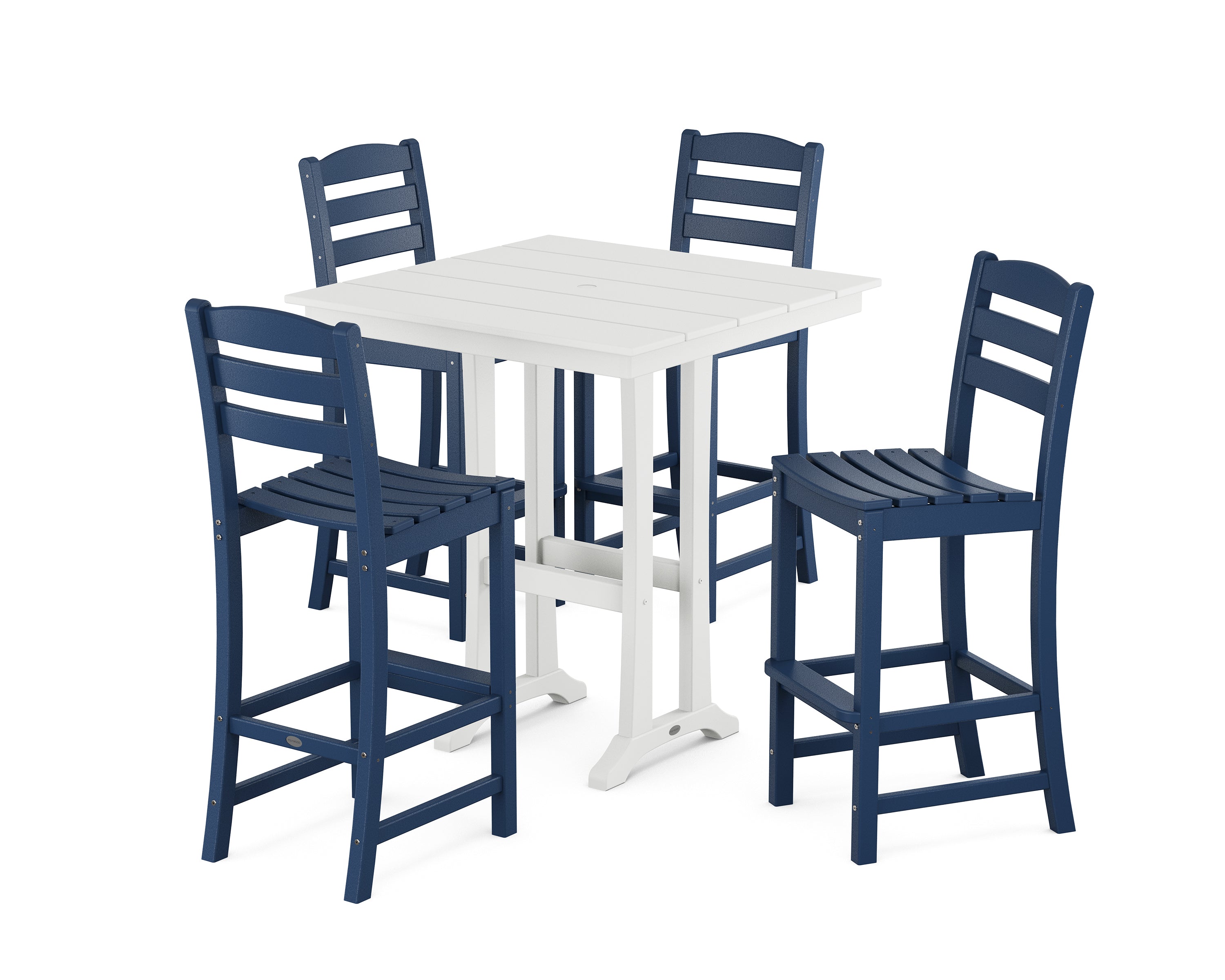 POLYWOOD La Casa Café 5-Piece Farmhouse Trestle Bar Set - Outdoor Patio Dining Furniture for Backyard, Garden & Poolside