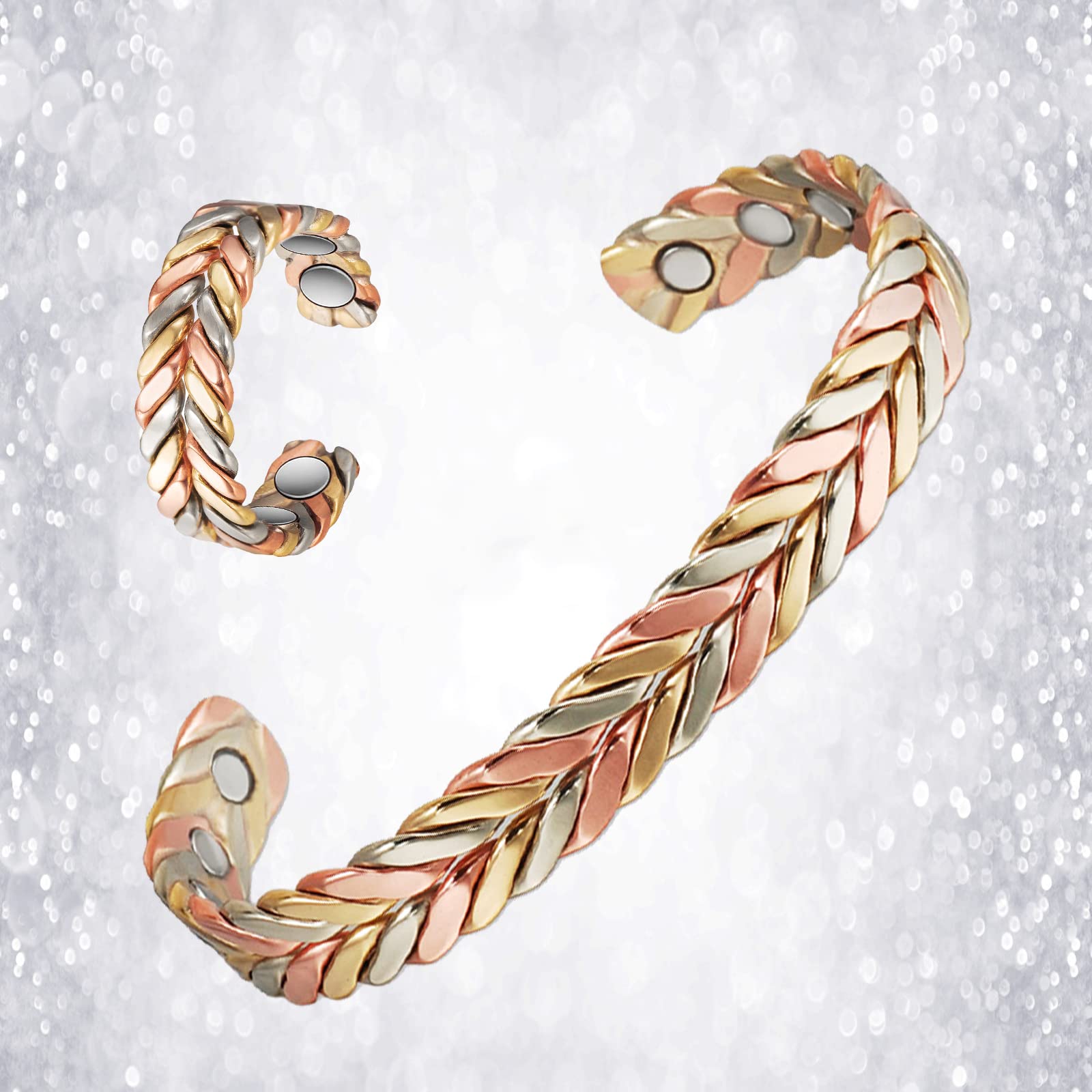 Pure Copper Magnetic Bracelet for Women - Adjustable Three-Color Gold Braid Fashion Jewelry, Arthritis Pain Relief & Wellness Gift (Ideal for Yoga, Meditation & Daily Wear)