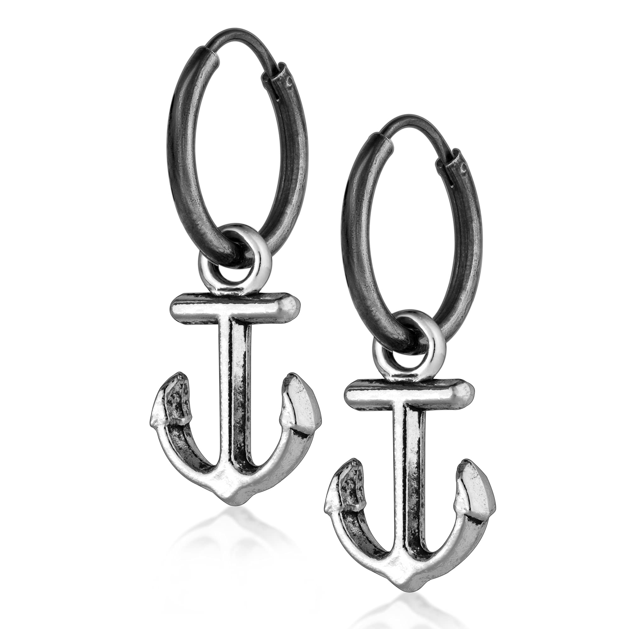 Sterling Silver Anchor Hoop Earrings for Men - Nautical Jewelry, Dangle Drop Earrings - Perfect for Gifts, Casual Wear & Beach Outfits