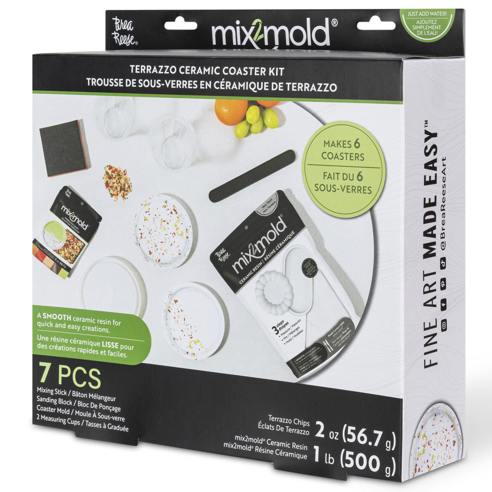 Brea Reese Mix2Mold Pastel Terrazzo DIY Ceramic Coaster Kit - Make 6 Unique Coasters for Home Decor, Party Favors & Gift Ideas | Perfect for DIY Crafts, Housewarming & Wedding Decorations