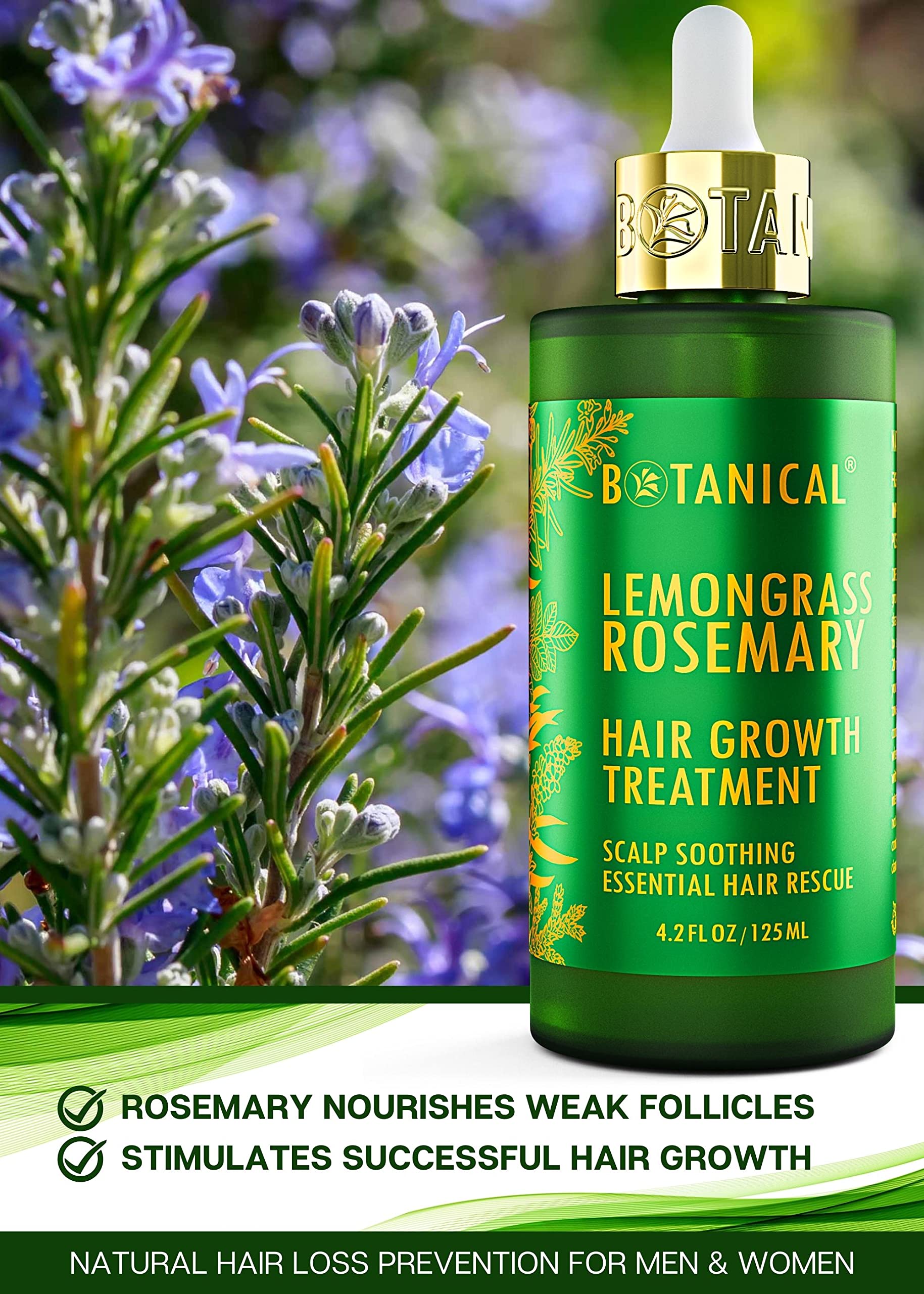 Botanical Hair Growth Treatment Set - Thickening Shampoo & Anti-Thinning Conditioner with Lemongrass & Rosemary for Hair Loss - Scalp Soothing Formula for Women & Men - Promotes Fuller, Healthier Hair for Daily Use & Hair Care Routine