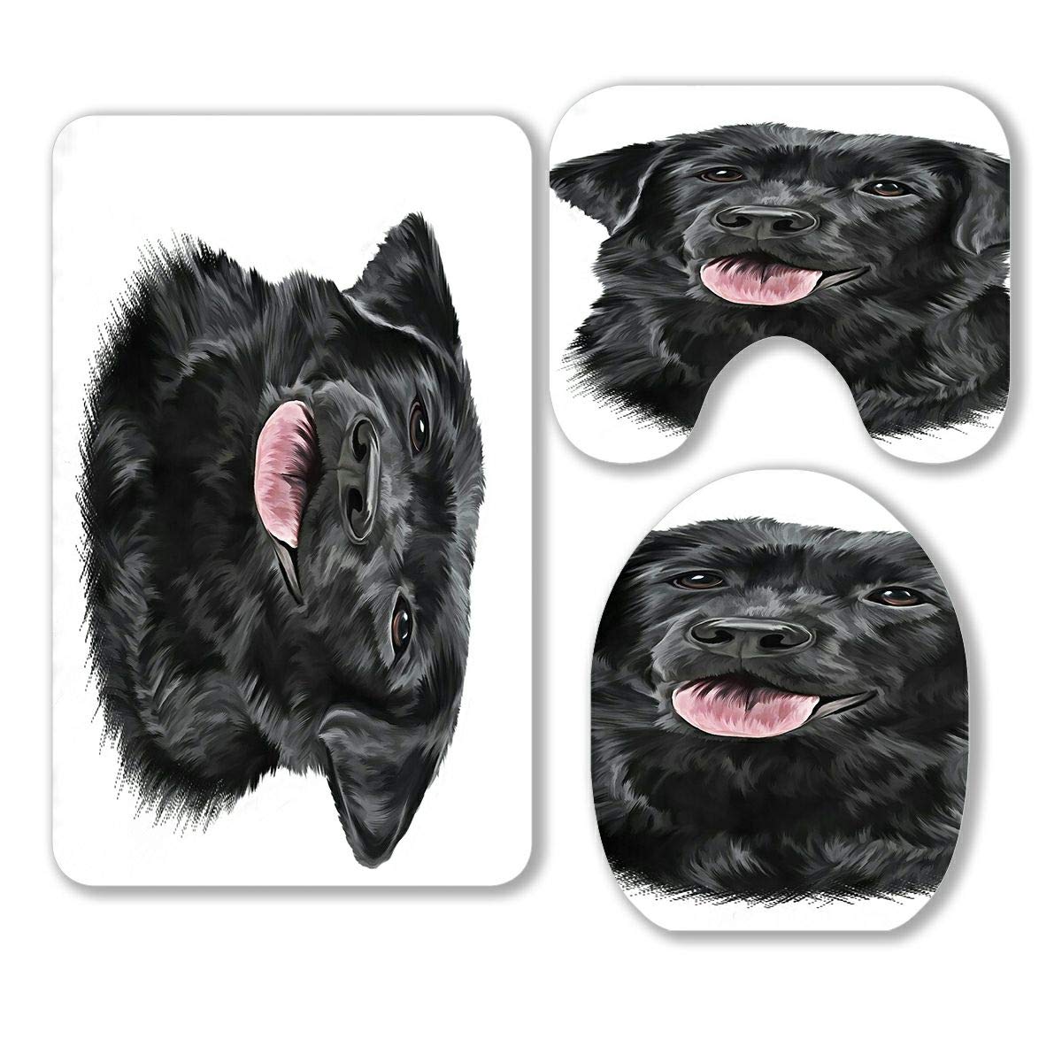 Premium 3-Piece Dog Breed Bathroom Rug Set - Black Labrador Portrait Non-Slip Bath Mat, Contour Rug & Toilet Lid Cover | Pet Lover Home Decor for Bathroom, Laundry Room & Dog Shower Area