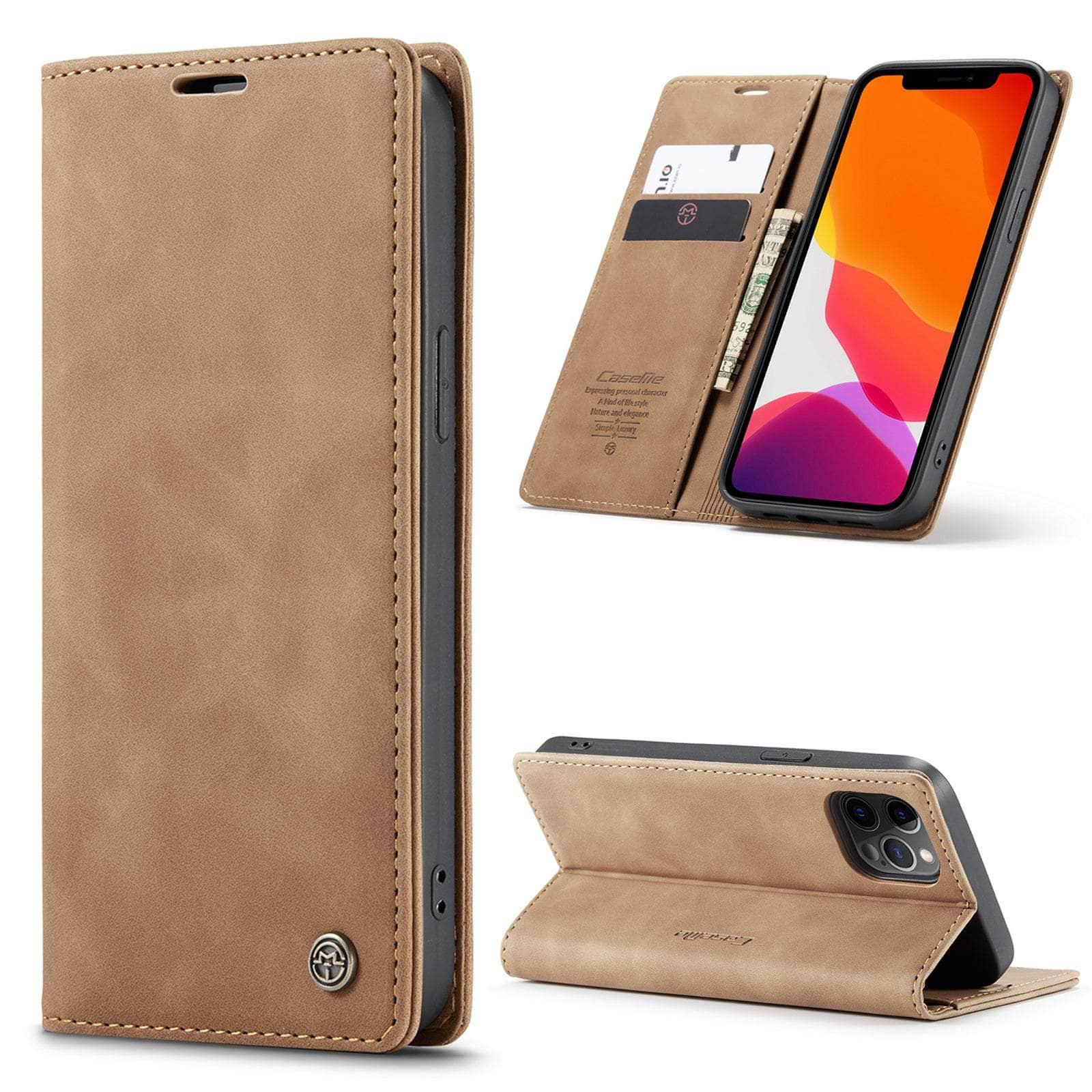 CaseMe iPhone 14 Retro Magnetic Card Leather Wallet - Slim Protective Phone Case with RFID Blocking for Credit Cards & ID - Perfect for Travel, Work & Everyday Use
