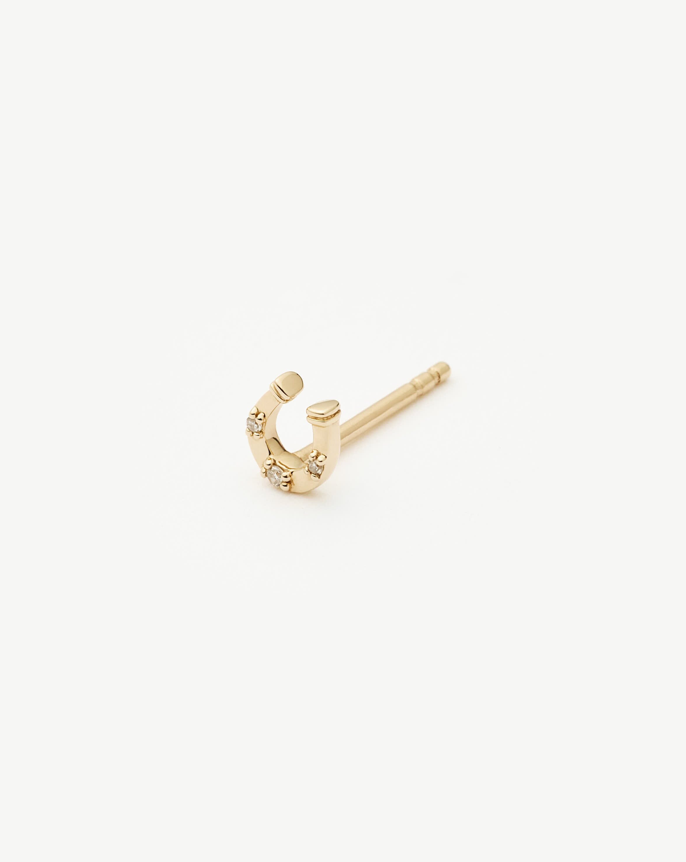 14K Solid Gold Horseshoe Single Stud Earring with Diamond - Elegant & Dainty Jewelry for Women, Perfect for Everyday Wear, Gifts & Special Occasions