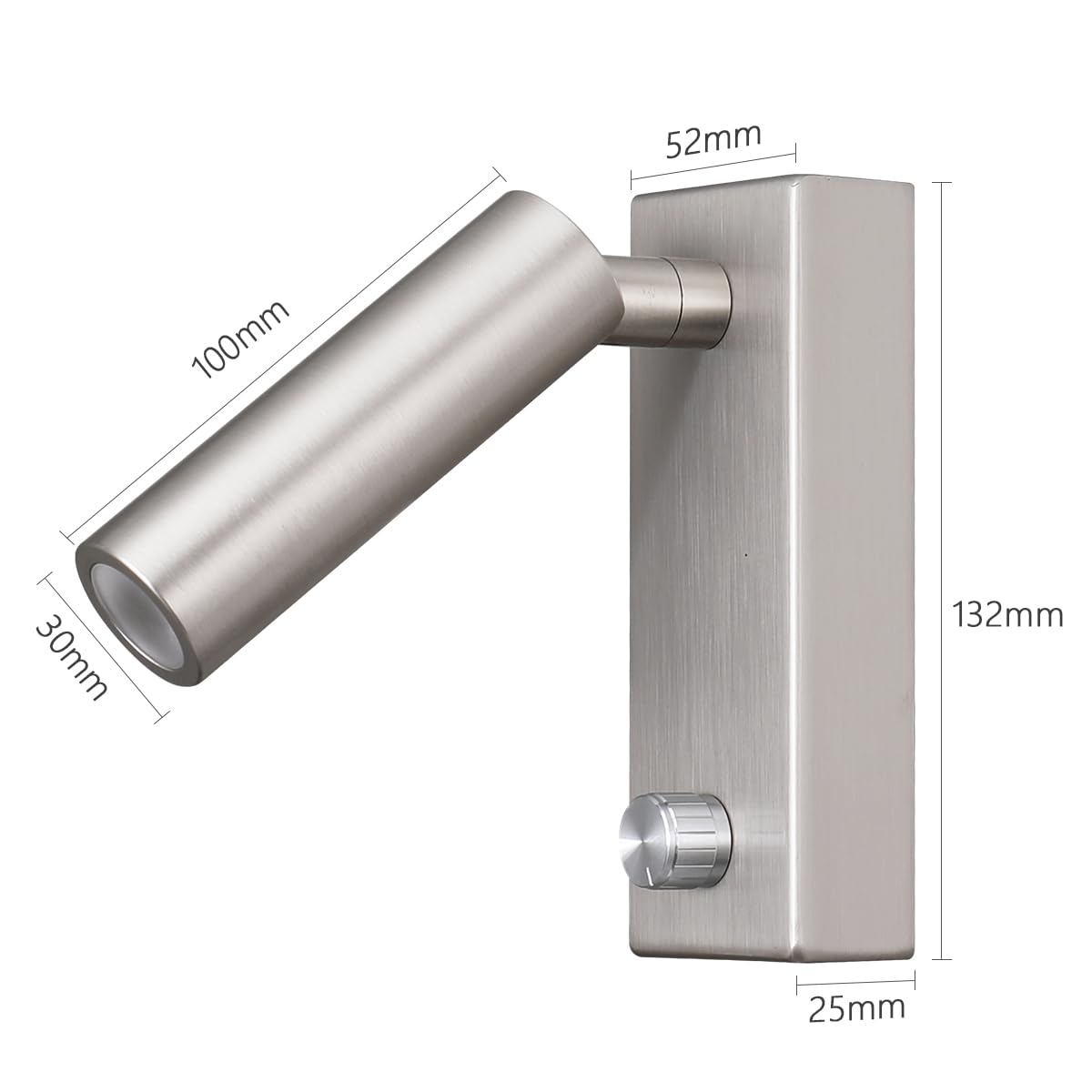 Wall Mounted LED Reading Light Sconce with Dimmer Switch - 5W Warm White 3000K Hardwired Nickel Finish (WL300) - Perfect for Bedroom, Study Room and Hallway Lighting