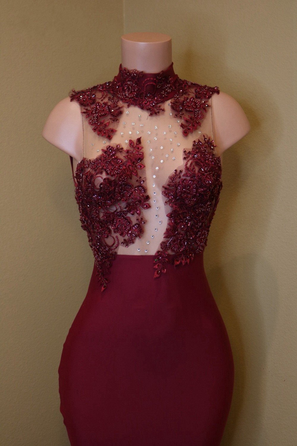 Elegant Women's Mermaid Evening Gown with Floral Applique & Beaded Details - High Neck See-Through Formal Dress for Prom, Wedding, and Special Occasions
