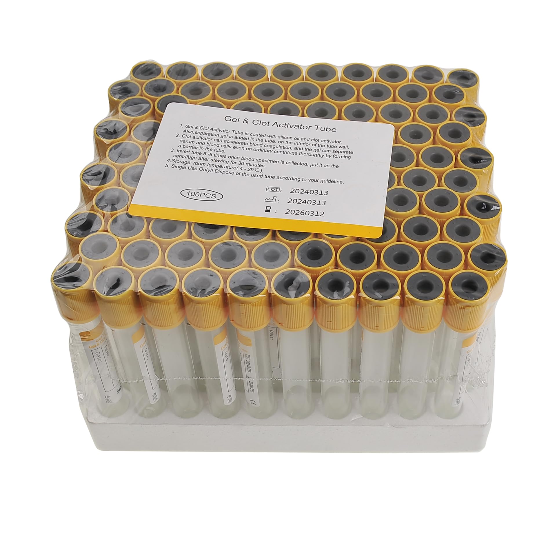 20pcs 10ml Yellow Vacuum Blood Collection Tubes with Gel Clot Activator for Veterinary Use - Pet Blood Sample Tubes for Dogs, Cats & Lab Animals - Essential Veterinary Supplies for Blood Tests & Diagnostics